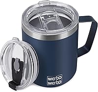 Wetoweto 14oz Vacuum Insulated Coffee Mug with Lid - Navy Blue Stainless Steel Travel Tumbler, Hot 4+ Hrs Cold 10+ Hrs
