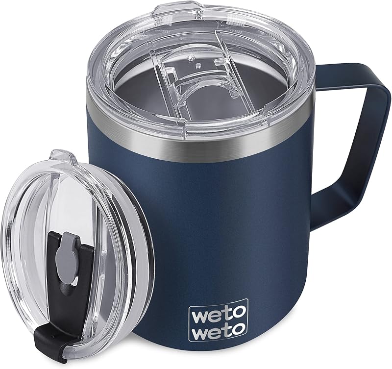14 oz Coffee Mug, Vacuum Insulated Camping Mug with Lid, Double Wall Stainless Steel Travel Tumbler Cup, Thermal Coffee Mug, Powder Coated Navy Blue