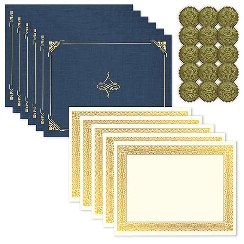Geographics Navy Blue Linen Certificate Award Kit with Gold Foil