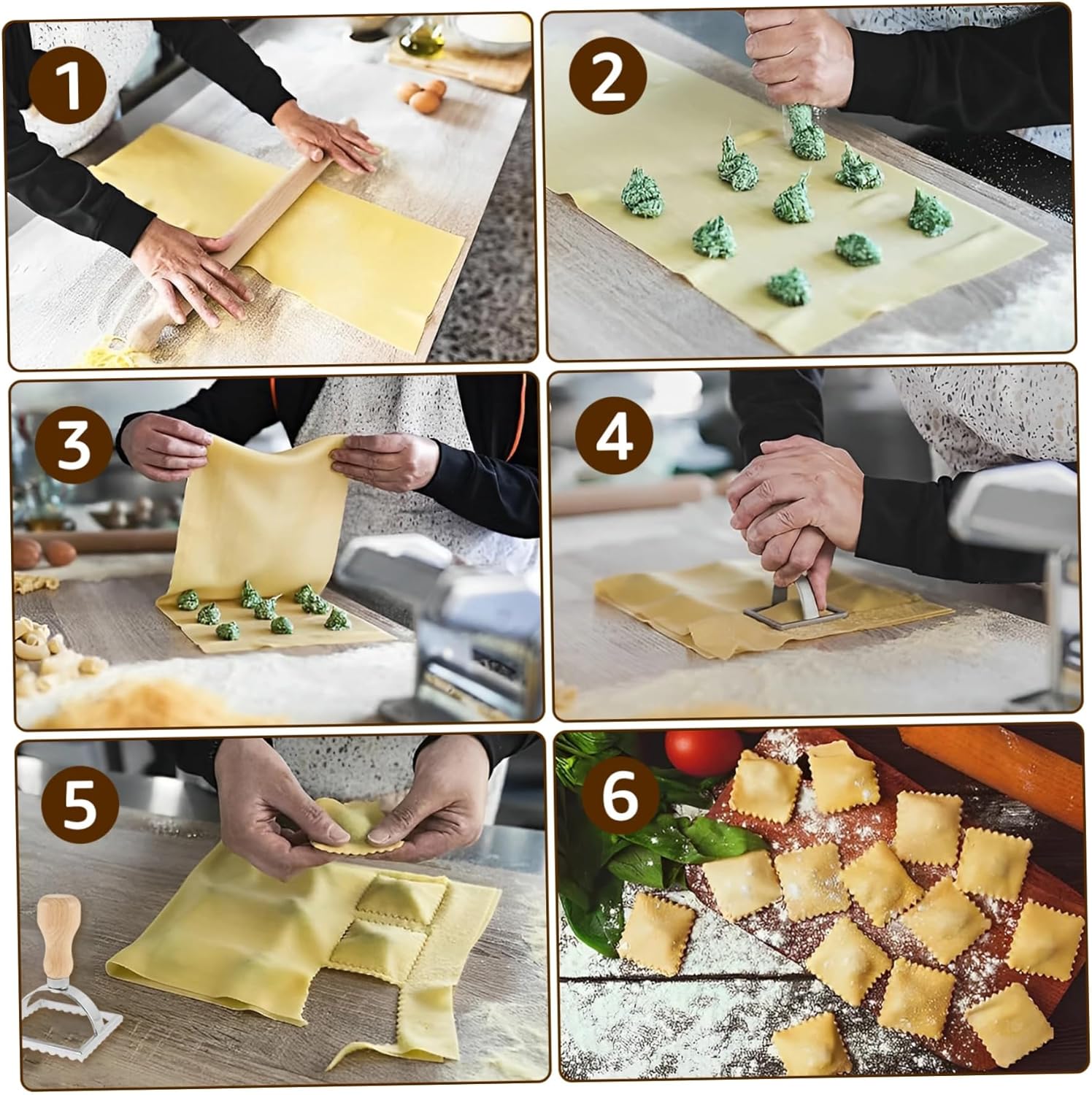 4Pcs Cookie Cutter, Heart, Round, Square & Wheel Biscuit Cutter, Zinc Alloy Cookie Press with Wood Handle, Multi-Purpose Baking Tools for Pie, Ravioli & More