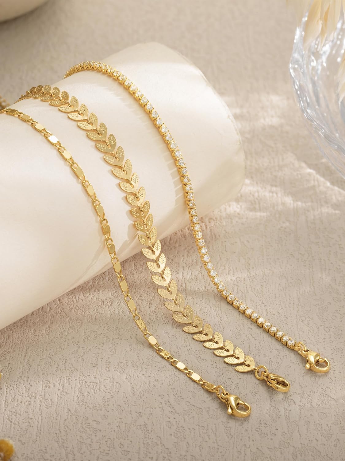 14K Gold/Silver Plated Ankle Bracelets for Women Anklet Set Waterproof Tarnish Resistant Adjustable Dainty Layered Lightweight Hypoallergenic Vacation Beach Pool Party Summer Jewelry Gift