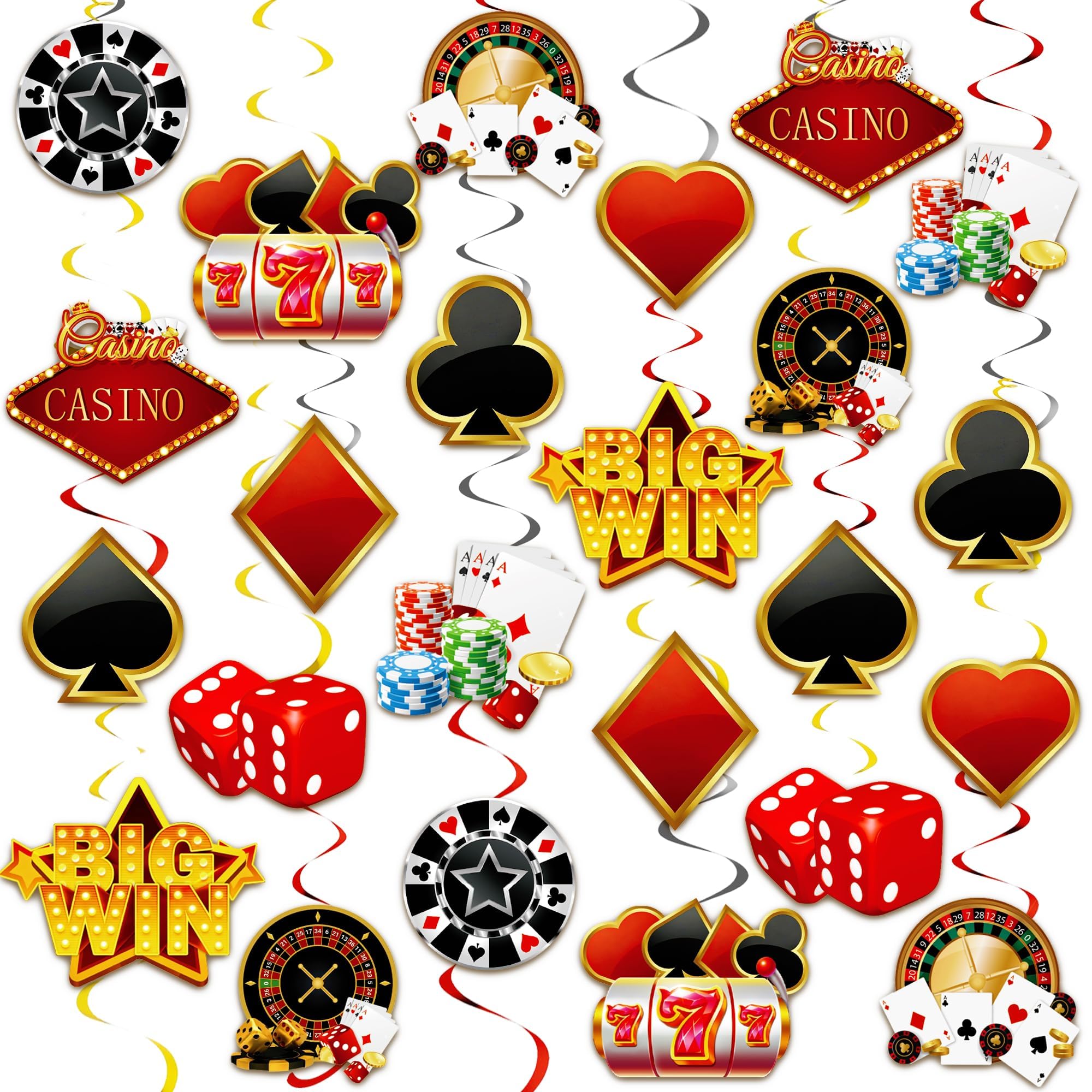 Pemotyst Black Casino Hanging Swirl Decorations- Poker Dice Game Ceiling Streamers, Vegas Casino Night Birthday Party Decor Supplies (Black)