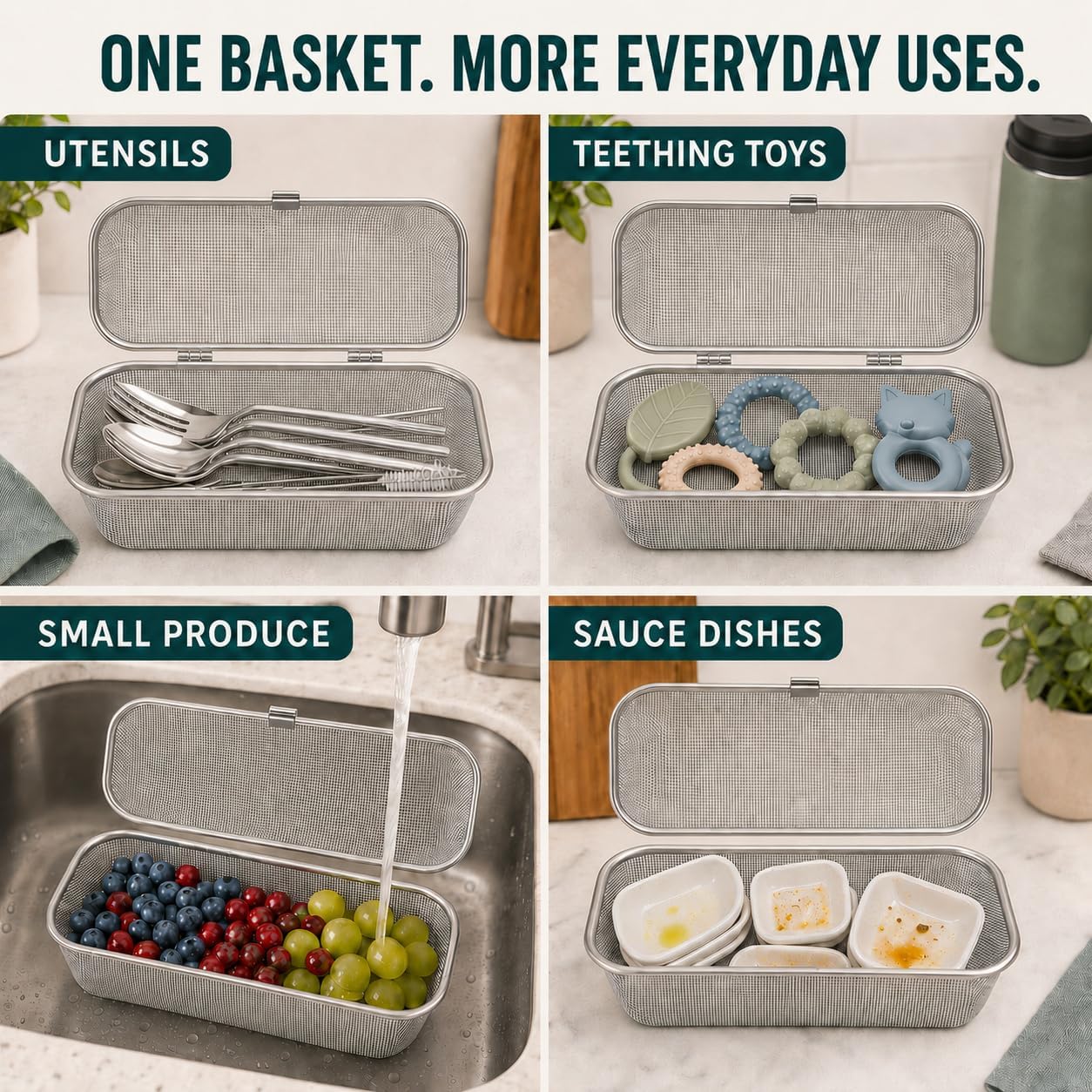 304 Stainless Steel Fine Mesh Dishwasher Baskets, 2 Pack