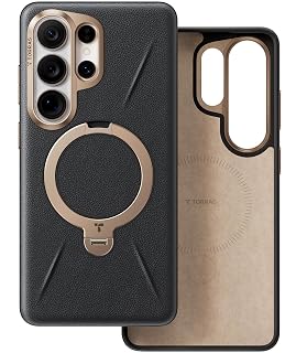 TORRAS Ostand Q3 VegSkin for Samsung Galaxy S26 Ultra Case Leather, 360 Magnetic Stand, Fit for MagSafe, Premium Vegan Leather Case for S26 Ultra Case, Microfiber Lining, Obsidian Black - Amazon product rated Grade A