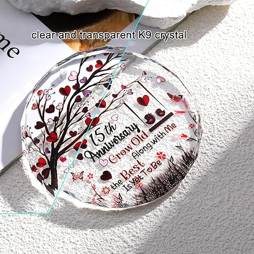 Miniatura 3 de 15 aniversario de boda, regalos de cristal para esposa, marido, placa de cristal colorida de 3.5 pulgadas, adorno colgante para 15 años aniversario
