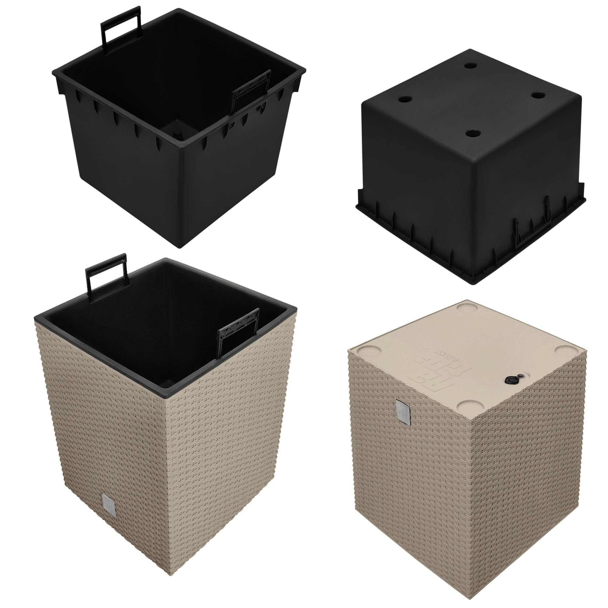 KOTARBAU® Set di 2 vasi da fiori 15,8 L Altezza: 27 cm Mocca. Vaso per piante in plastica con sottovaso. Set di vasi da fiori come in rattan. Adatto per interni ed esterni
