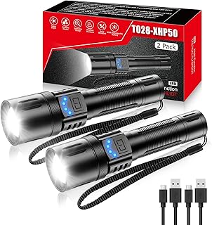 Rechargeable Tactical LED Flashlights, Super Bright 10000 Lumens Flashlight High Lumen(for Camping and Hiking) with IPX7 Water-Resistant,Zoomable,Small Rechargeable Flashlight for Emergency