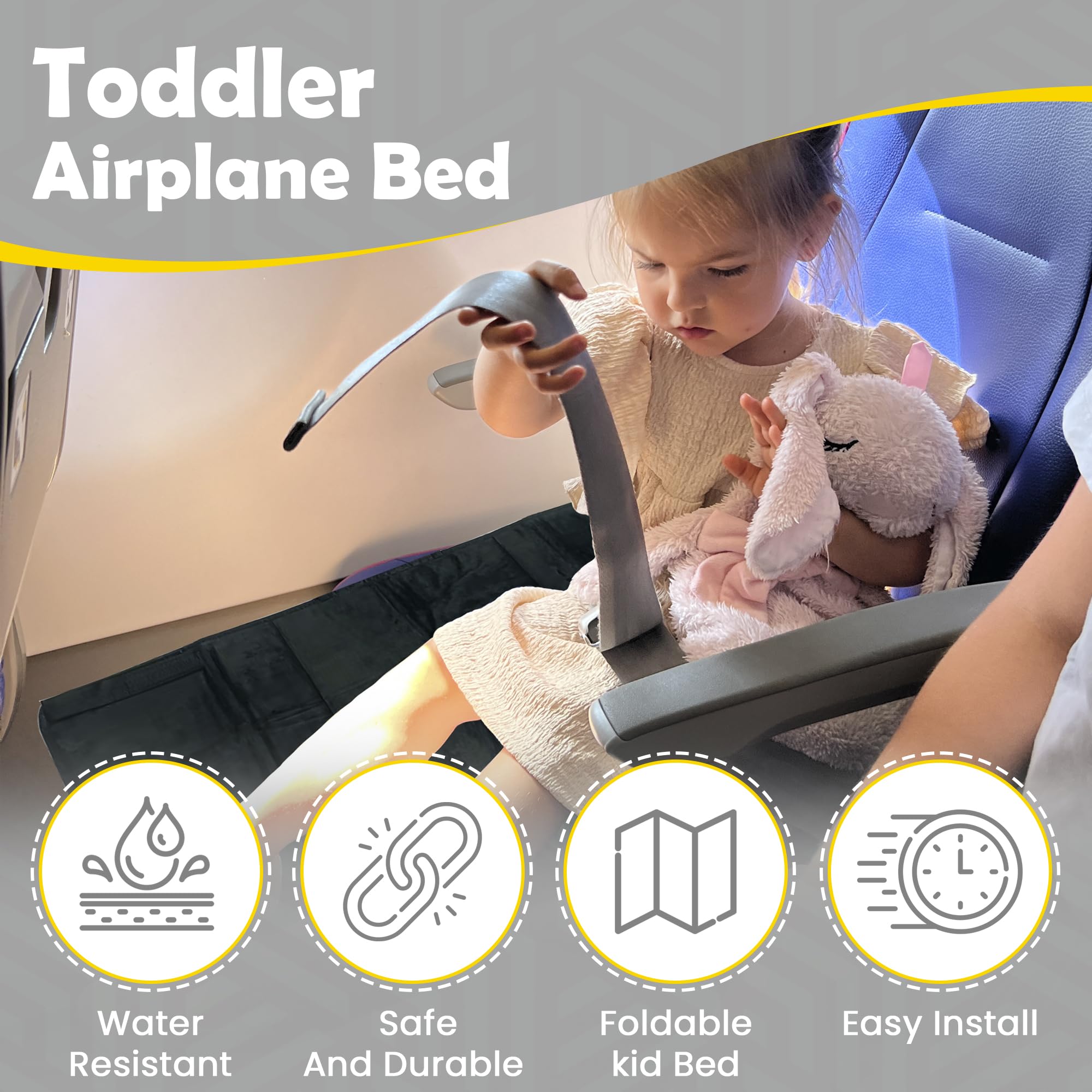 Toddler Airplane Bed, Velvet Material Kids Airplane Seat Extender Travel Bed, Kids Airplane Travel Essentials, Airplane Must Have for Toddlers, Baby Portable Plane Bed Foot Rest for Flights