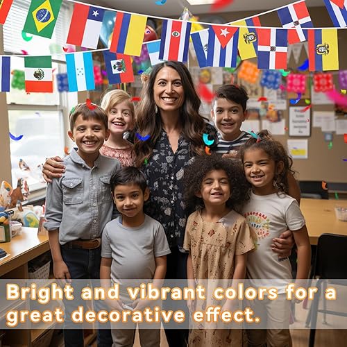 Miniatura 2 de Juego de 2 banderas de cadena de América Latina de 21 países, decoraciones del mes de la herencia hispana, banderas de bandera latina surtidas de 25