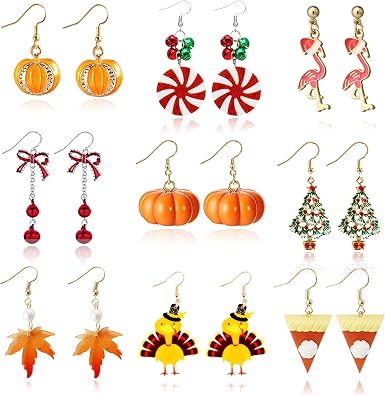 Fall Earrings for Women Pumpkin Sunflower Maple Leaf Candy Corn Stud Earrings Thanksgiving Holiday Fall Outfits Dresses Esseentials