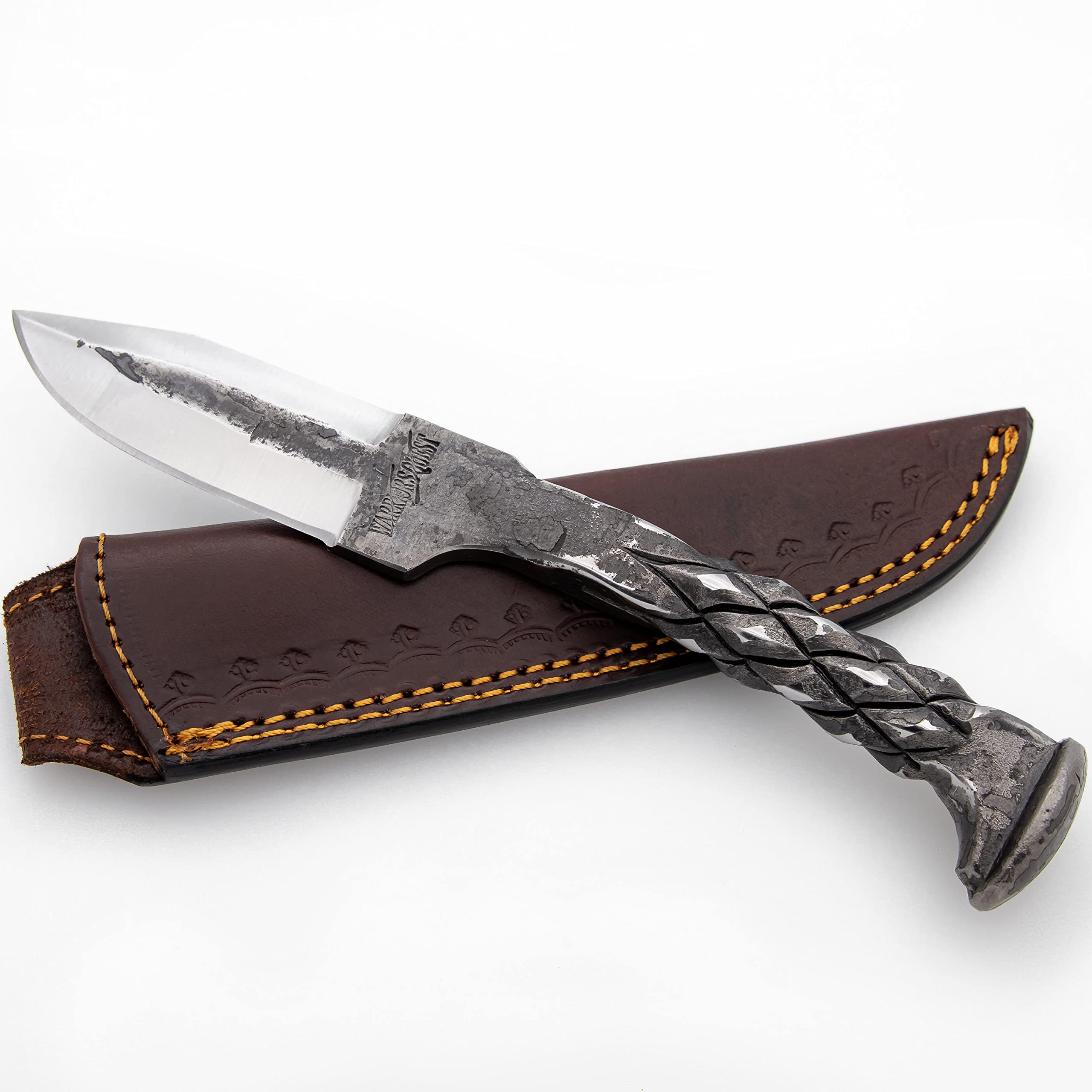 WARRIORS QUEST™ - SideWinder Railroad Spike Knife - Hand Forged & Heat Treated Carbon Steel Knife with Premium Tooled Leather Sheath
