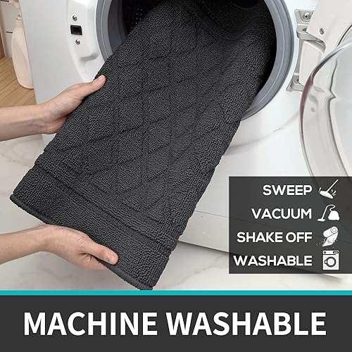 Miniatura 4 de DEXI Tapete de cocina de medio círculo, lavable para fregadero, esquina de interior, 23.5 x 35.5 pulgadas, color gris