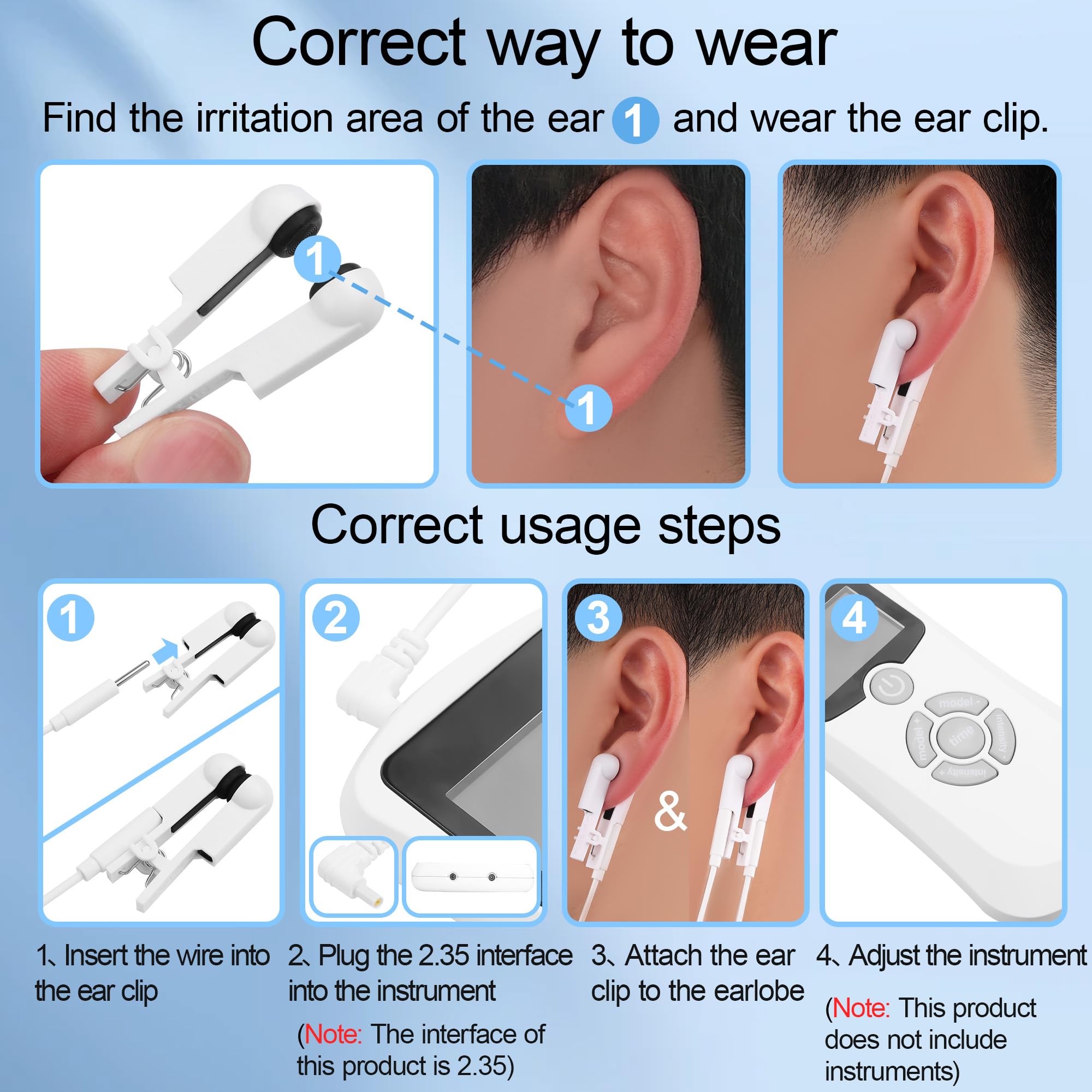 Pack 4 Electrodos Silicona Conductora, Clip Oreja 2mm y Conector 2.0mm, para Sueño, Recuperación Muscular y Relajación (Blanco, Clip para la oreja de doble cara)