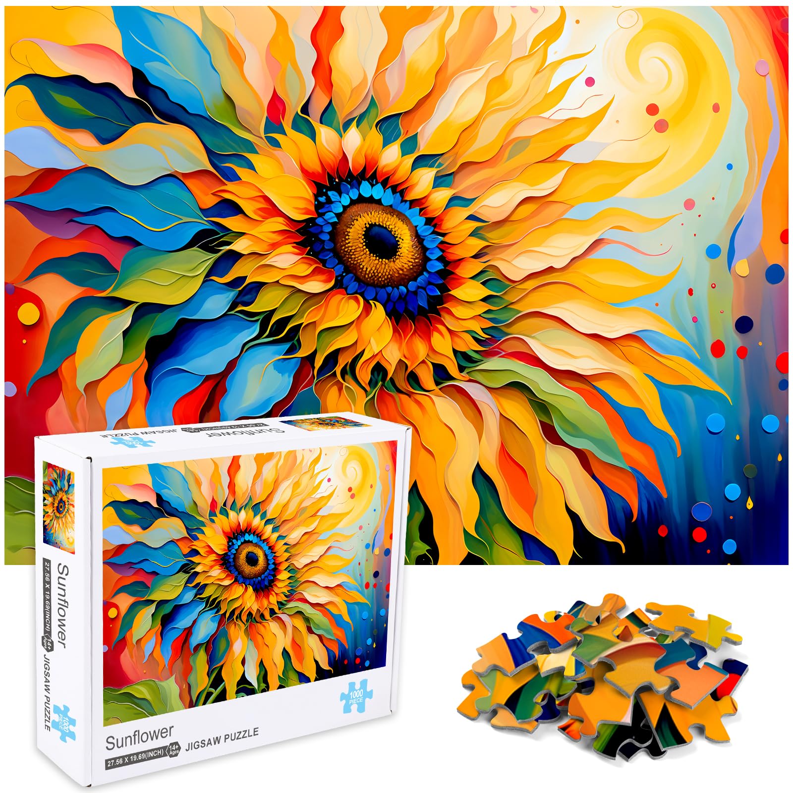 Sunflower Jigsaw Puzzles for Adults 1000 Pieces, crowm Plant Floral Puzzle for Family, Challenging Puzzle Perfect for Game Nights as Home Decor &