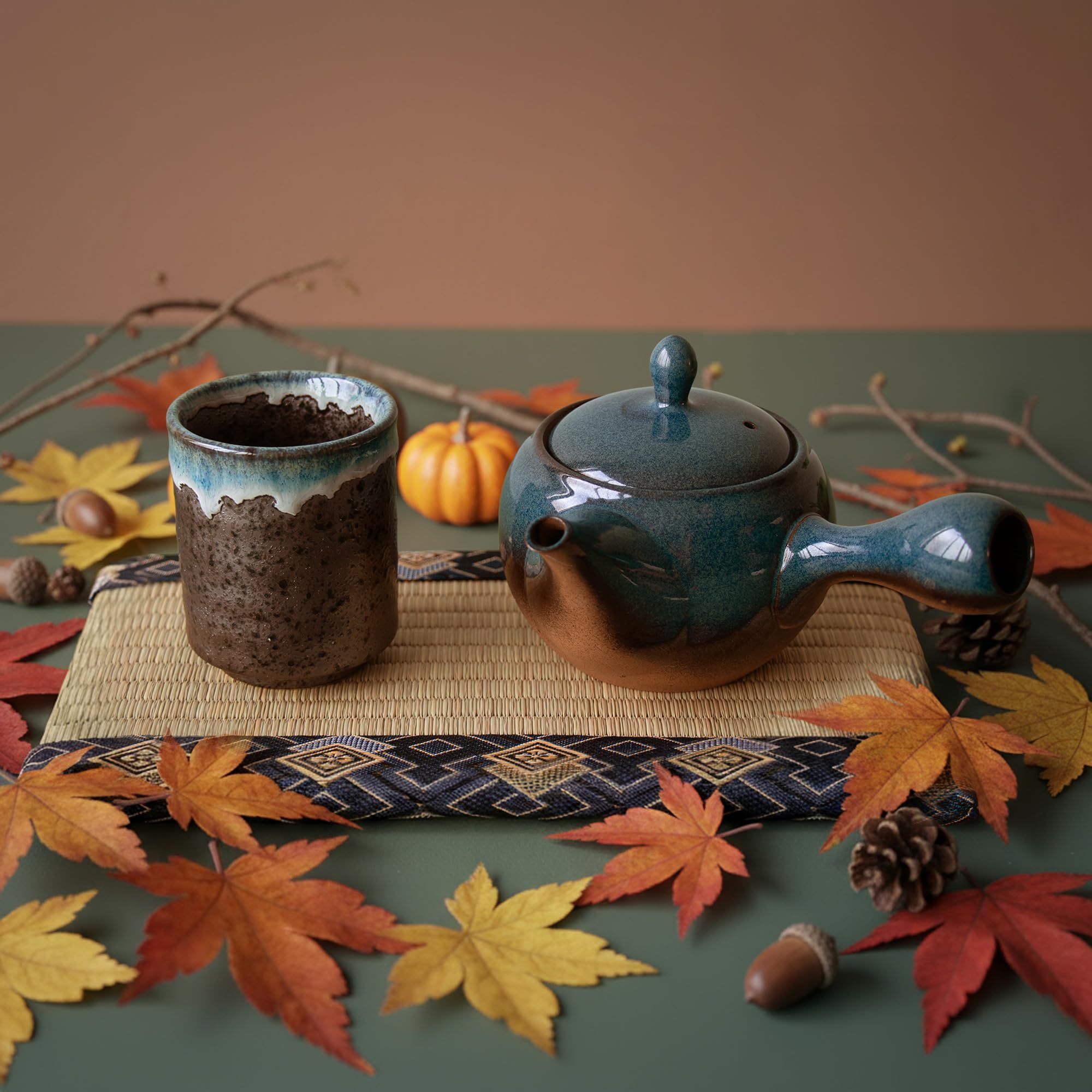 Asayu Japan Teiera tradizionale Kyusu - Namakoyu - Media, 350 ml (11,83 fl. oz), smalto blu - Prodotto in Giappone (Tokoname-Yaki) - Per tè verde e cerimonie del tè