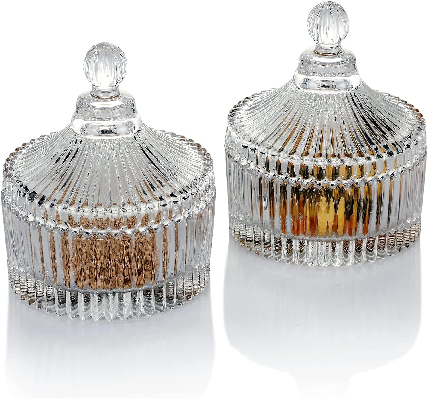 Cruzzie Glass Candy Dish with Lid, Crystal Candy Jar, Decorative Candy Bowl, Cookie Jar, Jewelry Dish, Covered Candy Jar, Small Glass Jars for Buffet, Kitchen, Home, Office Desk (Set of 2)