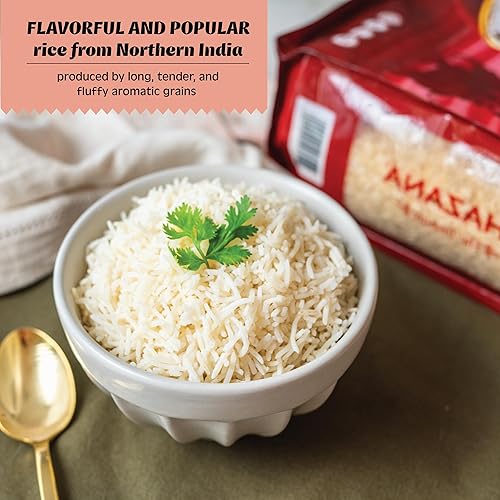 Miniatura 4 de Khazana Arroz Basmati ultra largo de alta calidad bolsa resellable con cremallera de 10 libras aromático envejecido sabroso grano auténtico de la