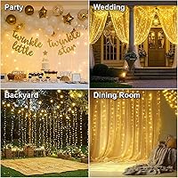 Vista 7 de HXWEIYE 300LED Fairy Curtain Lights, 9.8x9.8Ft USB Plug-in 8 Modes Christmas String Hanging Lights with Remote for Bedroom Backdrop Wedding Indoor