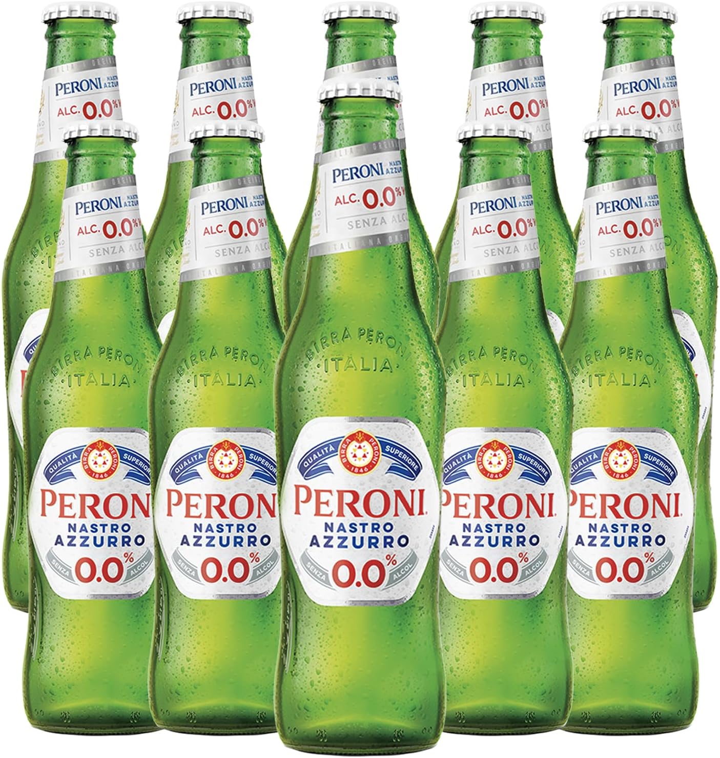 Peroni Nastro Azzurro 10 Pack 0.0 NA Beer Non-Alcoholic Lager Brew 11.2oz Bottles - Authentic Italian Taste Without Alcohol - Refreshing Zero Alcohol Beer 0g Fat, 18.5g Carbs