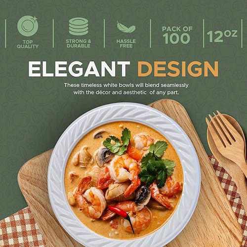 Miniatura 7 de Cuencos desechables de plástico blancos Paquete de 100  Cuencos de 5 onzas Cuencos desechables aptos para microondas - Tazones de