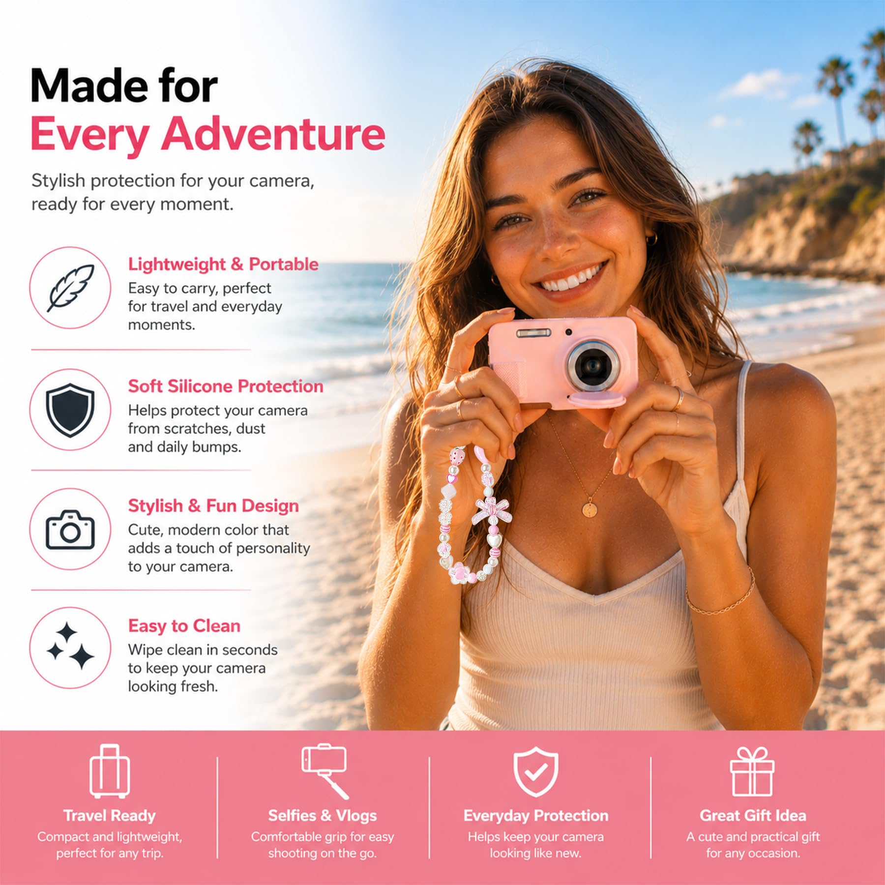 Funda para Kodak Pixpro FZ55, funda de silicona suave para cámara digital con bonita correa de muñeca y protector de pantalla, funda protectora de cámara con cubierta de lente para accesorios Kodak