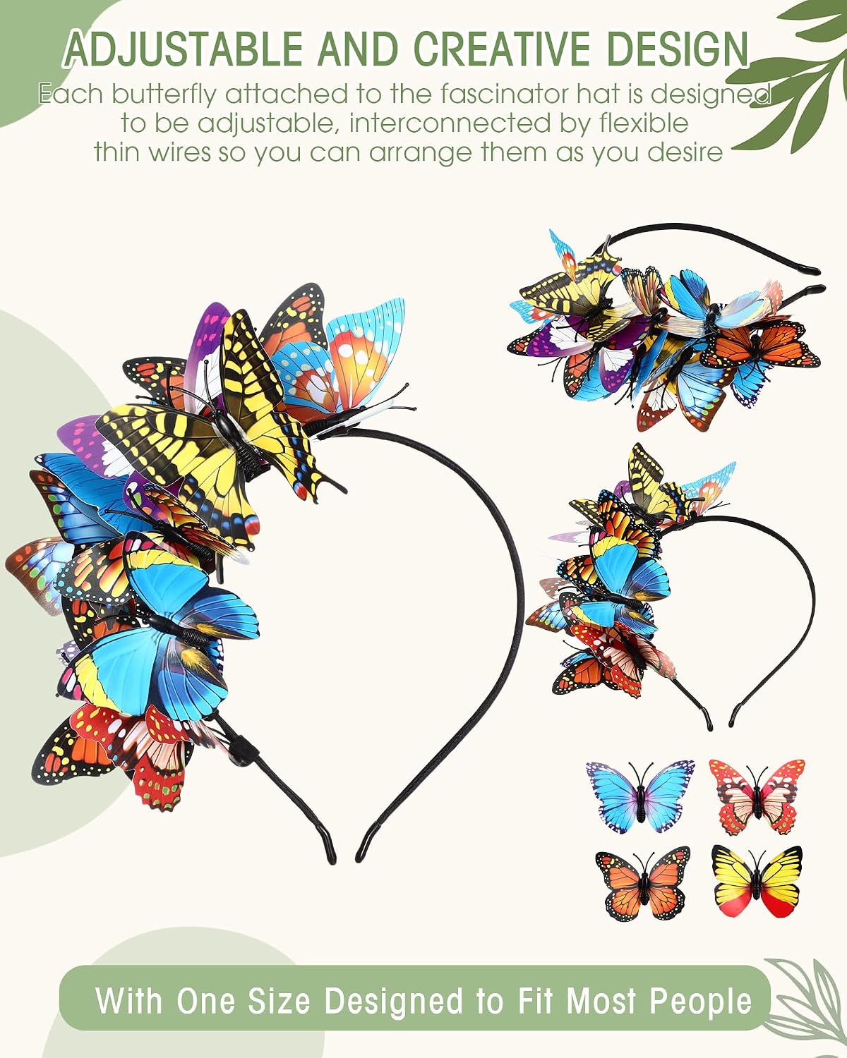 Knitgrip 6 Pack Butterfly Fascinator Hats Butterfly Headband Monarch Tea Party Christmas Decorations for Women Multi Color