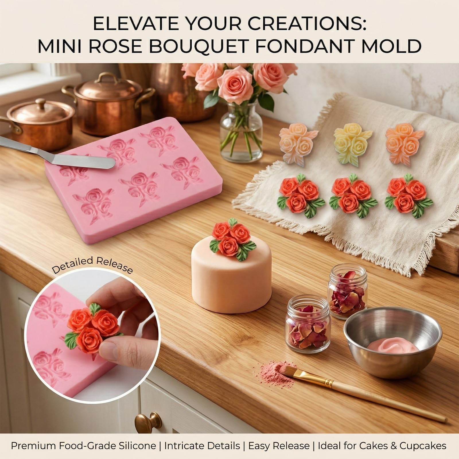 Molde de silicona con 6 cavidades para decoración de pasteles, para bodas, día de San Valentín, fiesta de cumpleaños, aniversario, cupcakes, chocolate, galletas, gelatina, pasta de flores, jabón