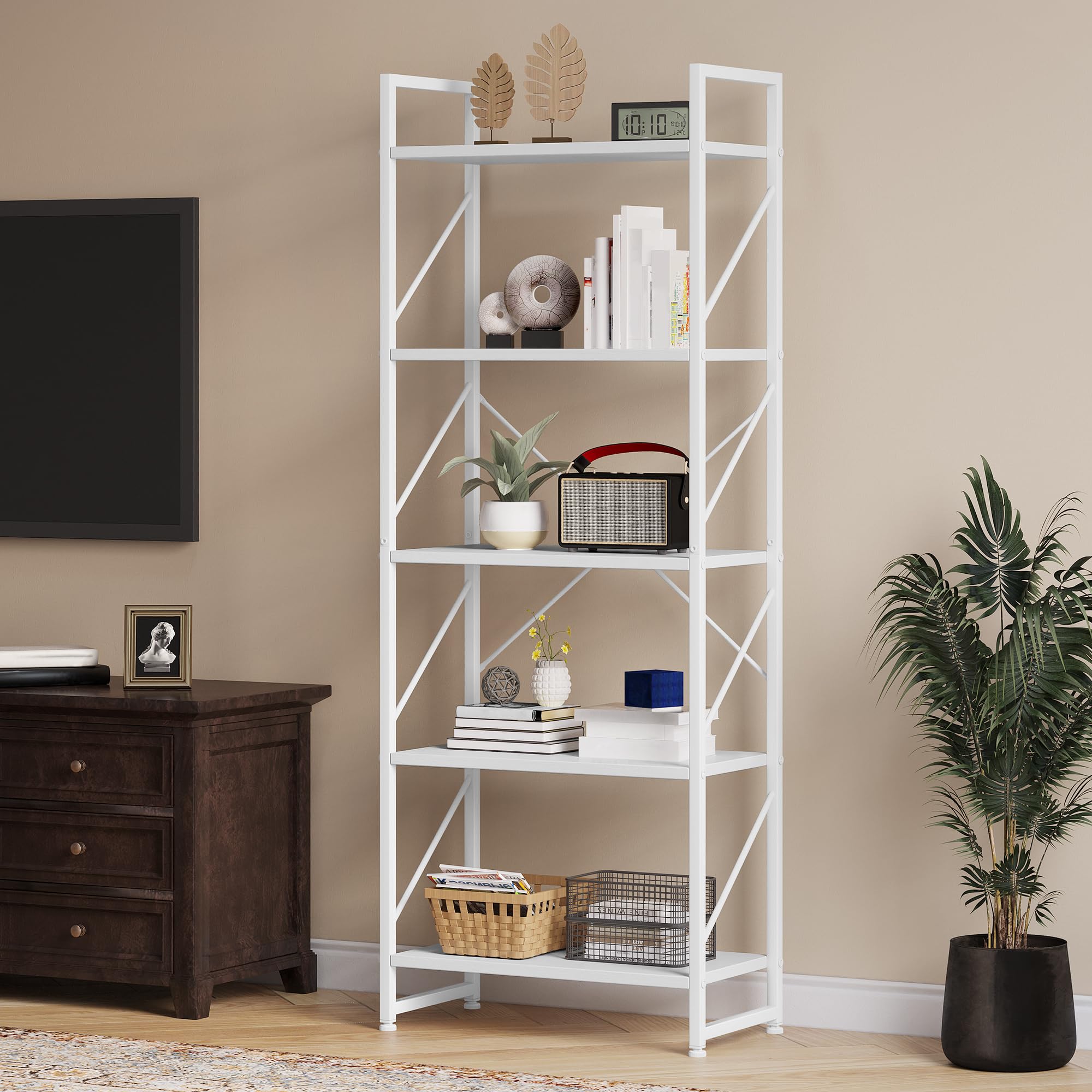 YITAHOME Estantería de 5 Niveles, Estante de pie para Libros, Estante de Madera y Estante de Libros con Marco de Metal, Estante de Almacenamiento de exhibición para Sala de Estar, Oficina en casa