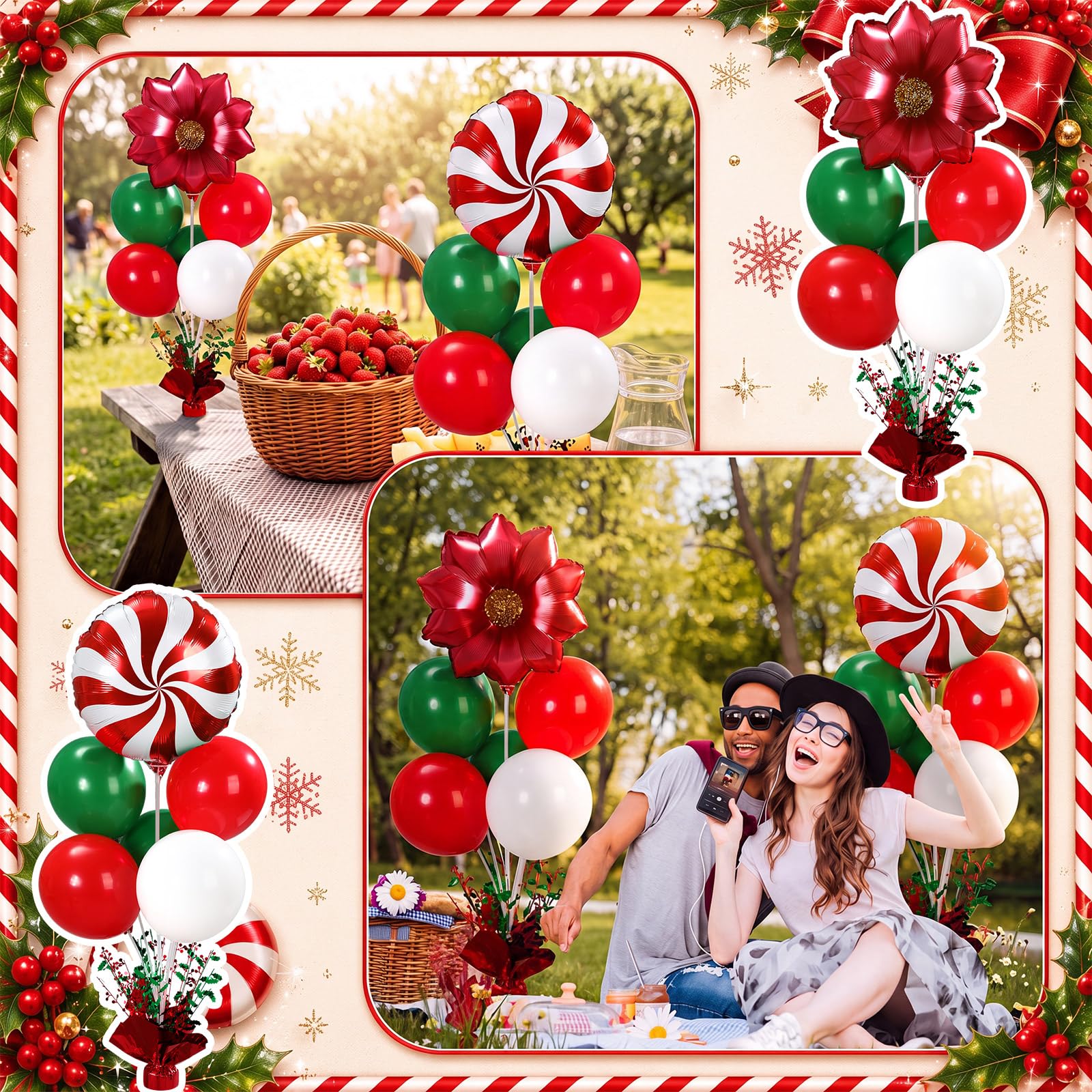 Civaner Kit di 6 supporti per palloncini per feste di Natale, rosso, bianco e verde