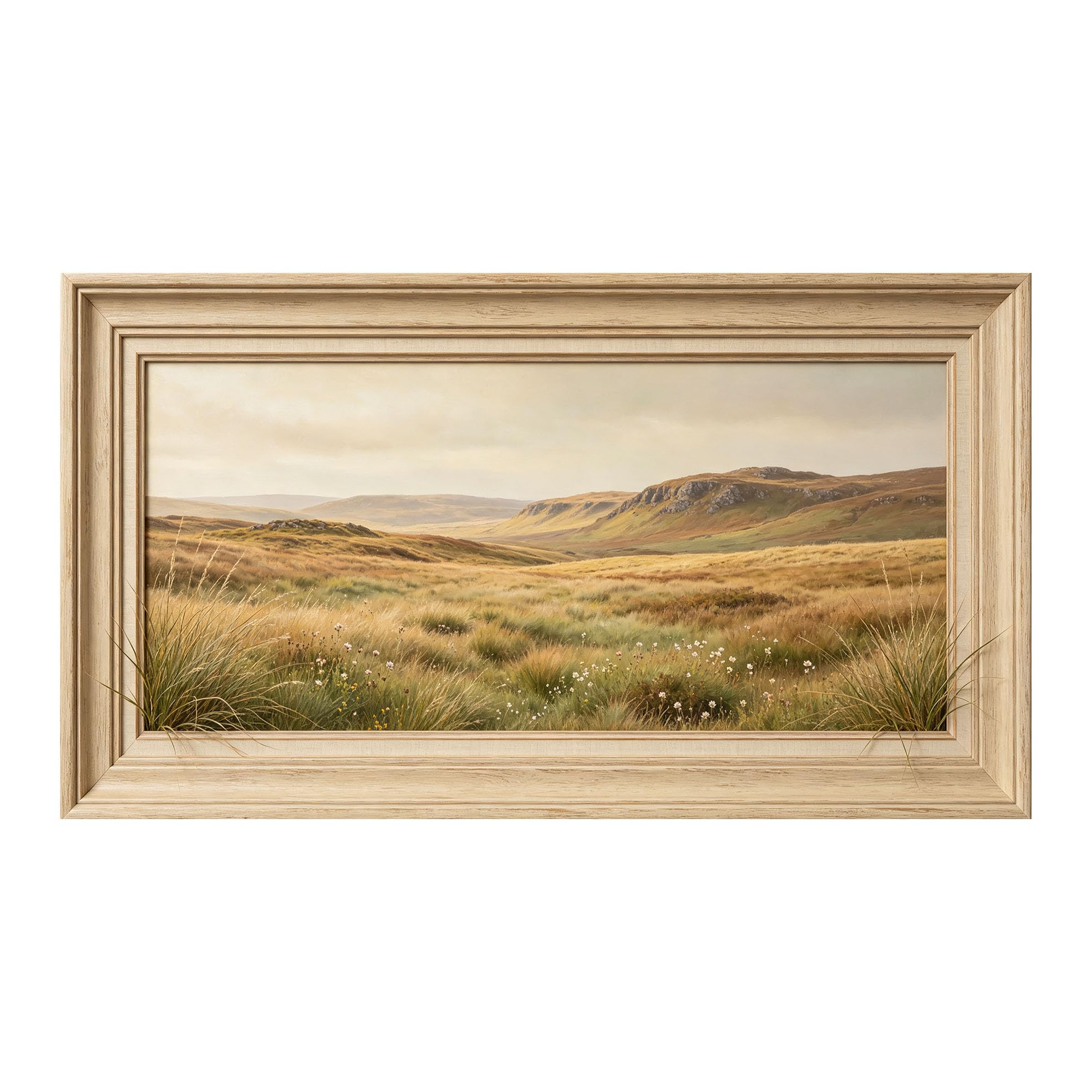 Yzpallescene 3D Framed Wall Art 50cm×100cm Panoramic Highland Meadow Landscape Oil Painting Large Size SelfAdhesive Removable Wall Decor Prints Artwork for Living Room Bedroom Office
