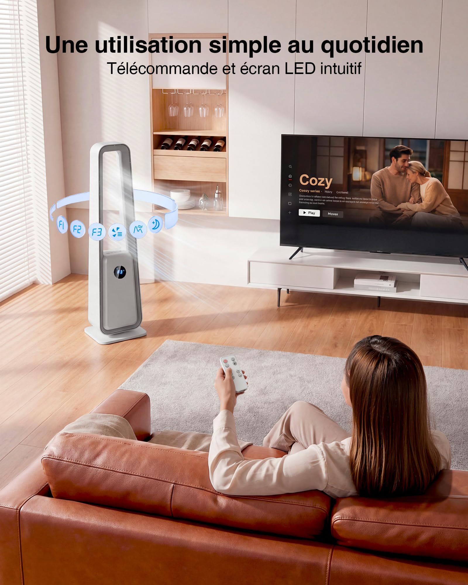 Ventilateur Colonne Sans Pales: Ventilateur Tour Silencieux avec Télécommande - Oscillation 75° Minuterie 12H Écran LED 3 Modes Ventilateur Sans Lame pour Chambre/Bureau/Salon/Enfants/Coucher