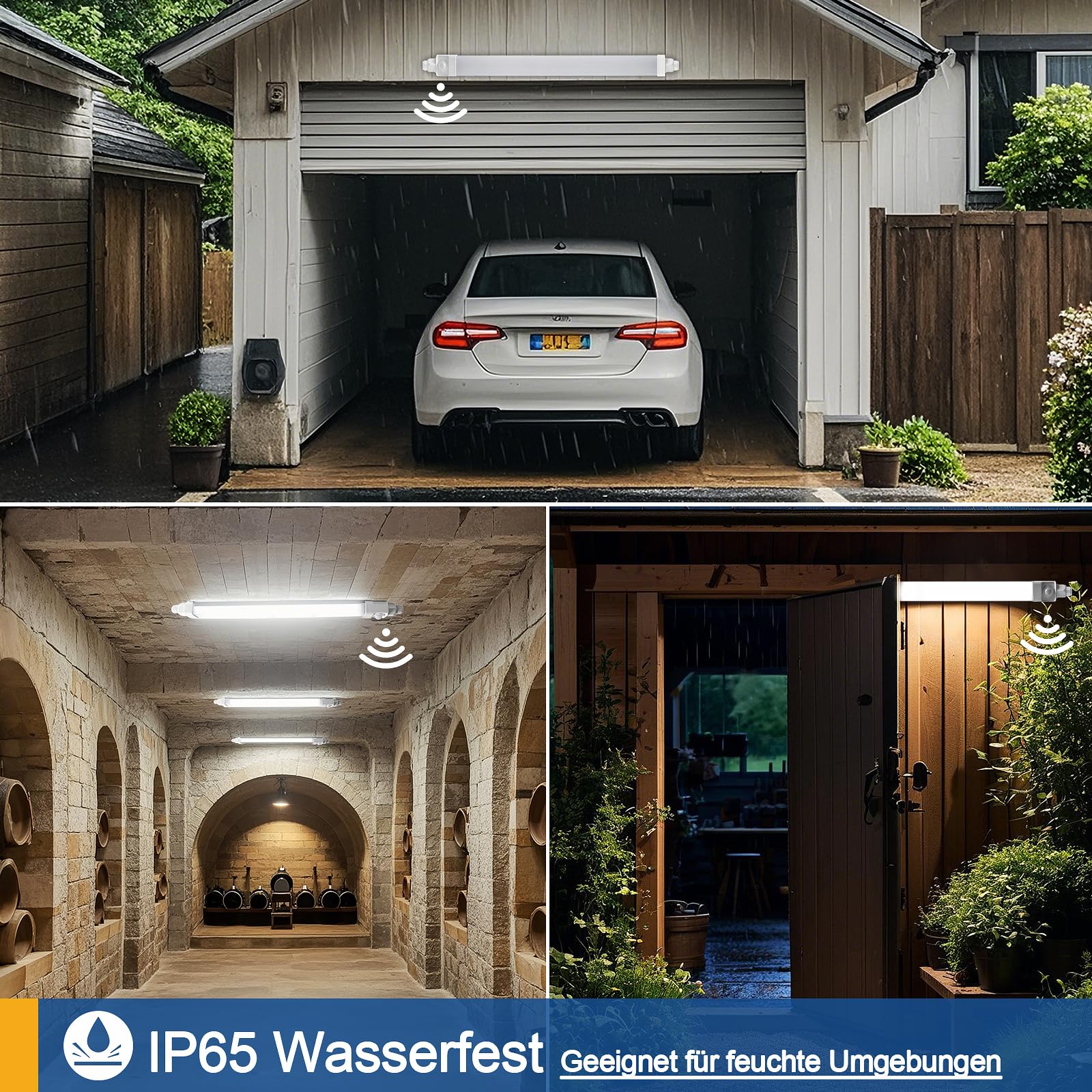 LED Feuchtraumleuchte 150cm mit Bewegungsmelder, 45W 4500LM LED Sensor Feuchtraumlampe im Reihenschaltung, IP65 Wasserfest Werkstattlampe für Keller Garage Feuchtraum, Neutralweiß 4000K