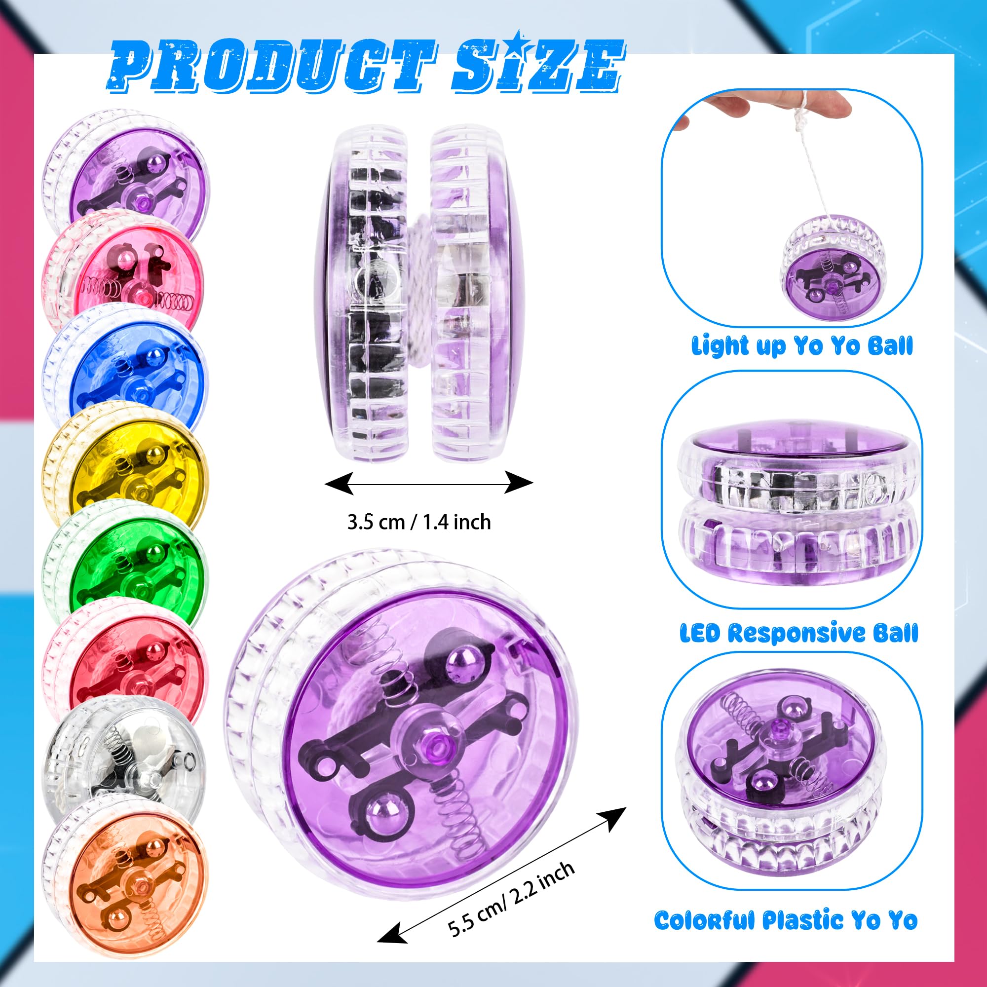 48 Pieces Led Light up Yo Yo Bulk Led Responsive Ball Beginner Level Yo-Yo Ball for Birthday Party Favors Goodie Bag Fillers Classroom Rewards, 8 Colors