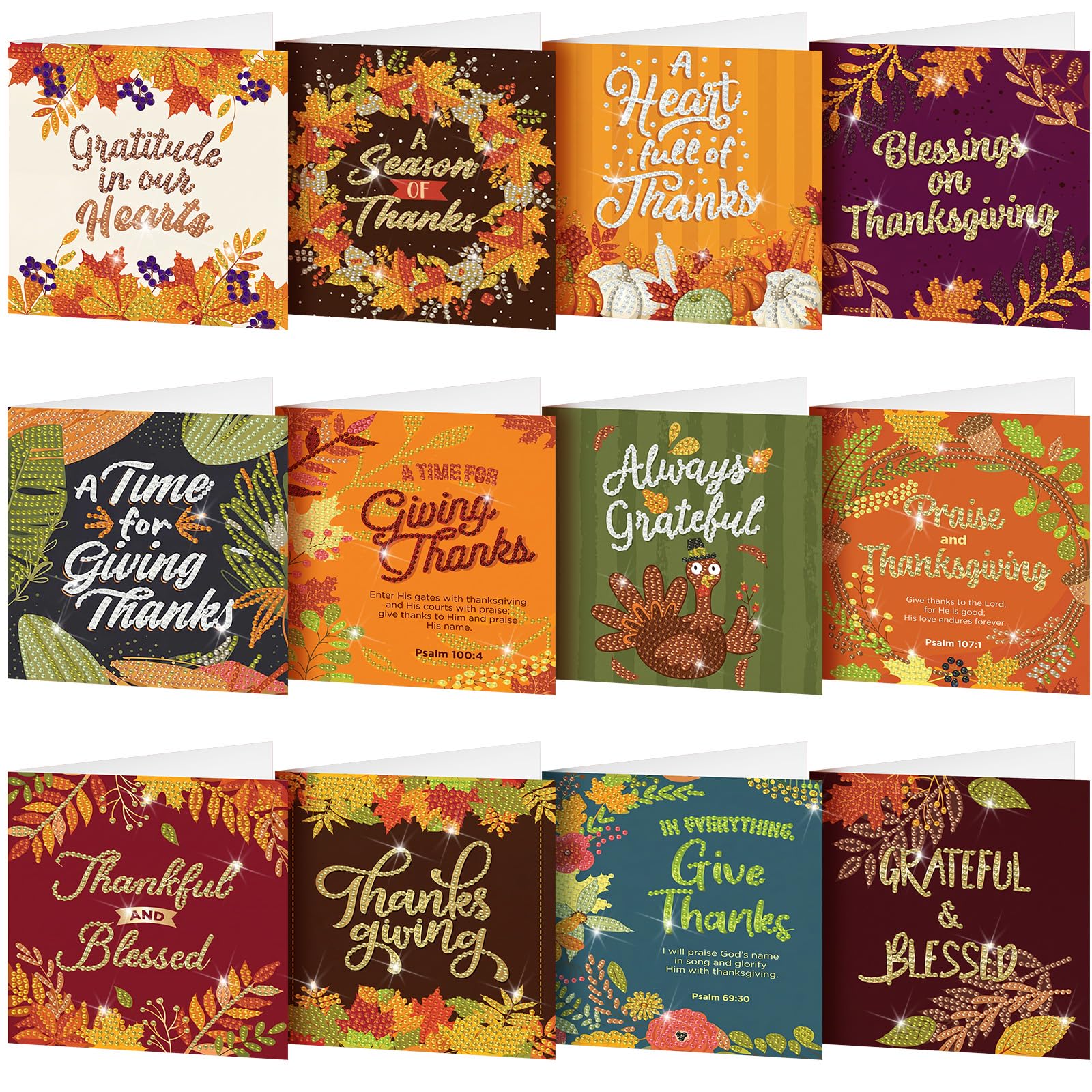 Saillong 12 Pack Fall Thanks Diamond Painting Greeting Cards with Envelopes