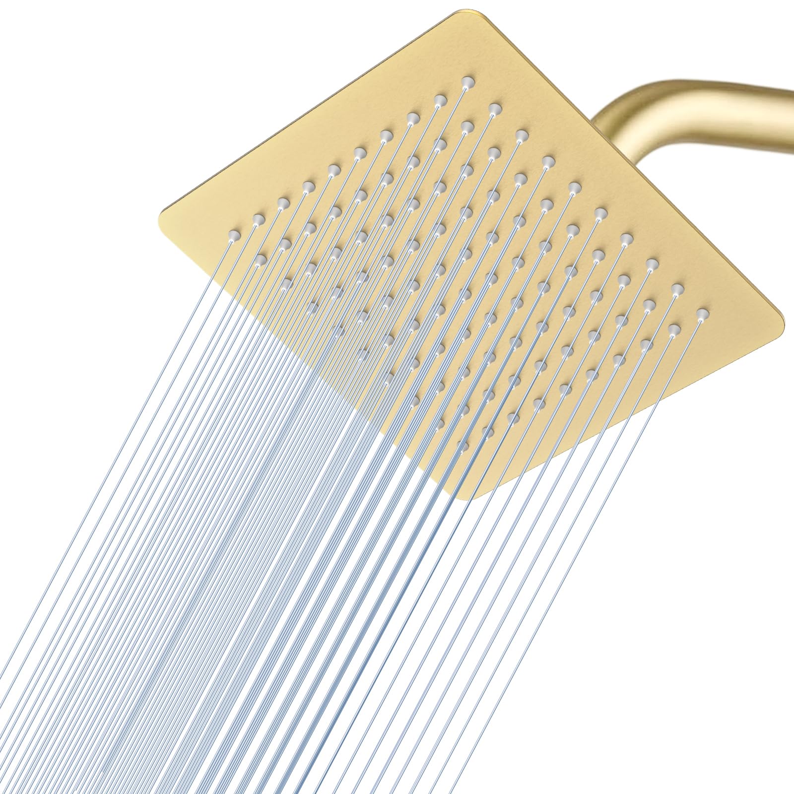 KINLIV 20 cm Shower Head Rain Shower Gold, 304 Stainless Steel Square Waterfall Shower Head Water-Saving with 100 Anti-limescale Nozzles, 360° Adjustable Deken Rain Shower Head