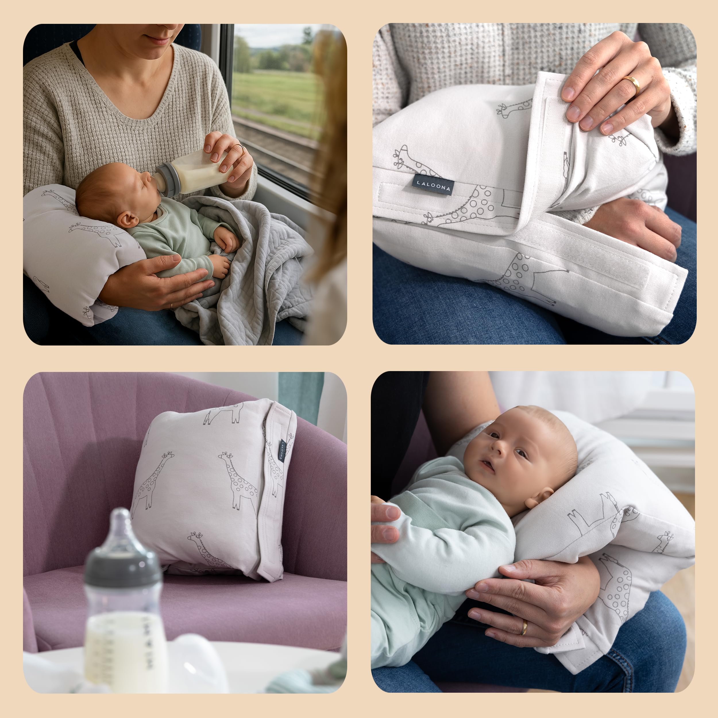 LaLoona Mini Coussin Allaitement de Voyage – Petit Oreiller de Soutien pour Le Bras, Doux & Confortable – Idéal pour Allaiter & Donner Le Biberon – Certifié Oeko-Tex, Beige