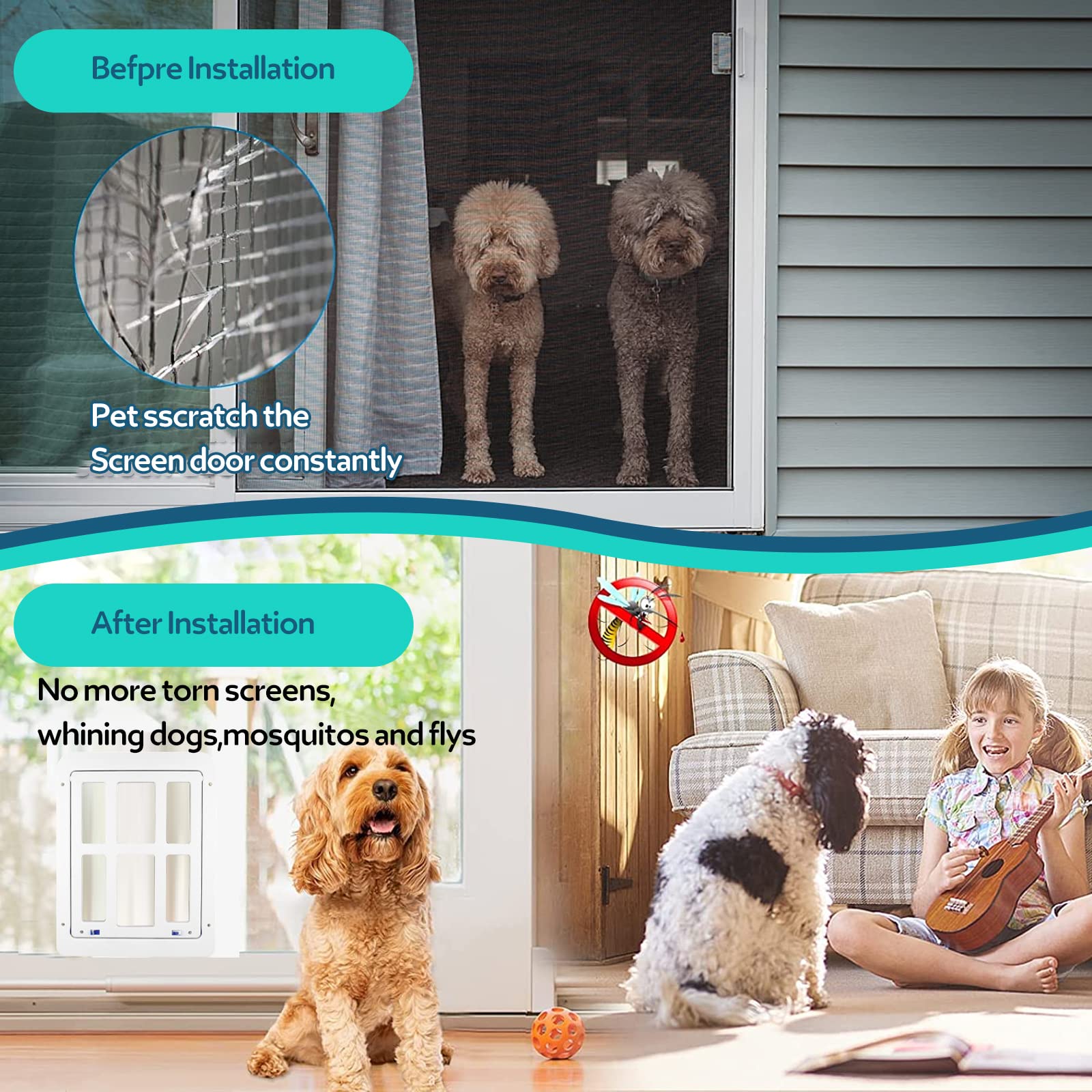 PETCUTE Hundeklappen Katzenklappe Automatisch,Hundeklappe mit Magneten,Haustierklappe für Fliegengitter,Langlebig,Haustiertüre mit Sicherheitsstopfen,Einfache Installation für Katzen/Hunde