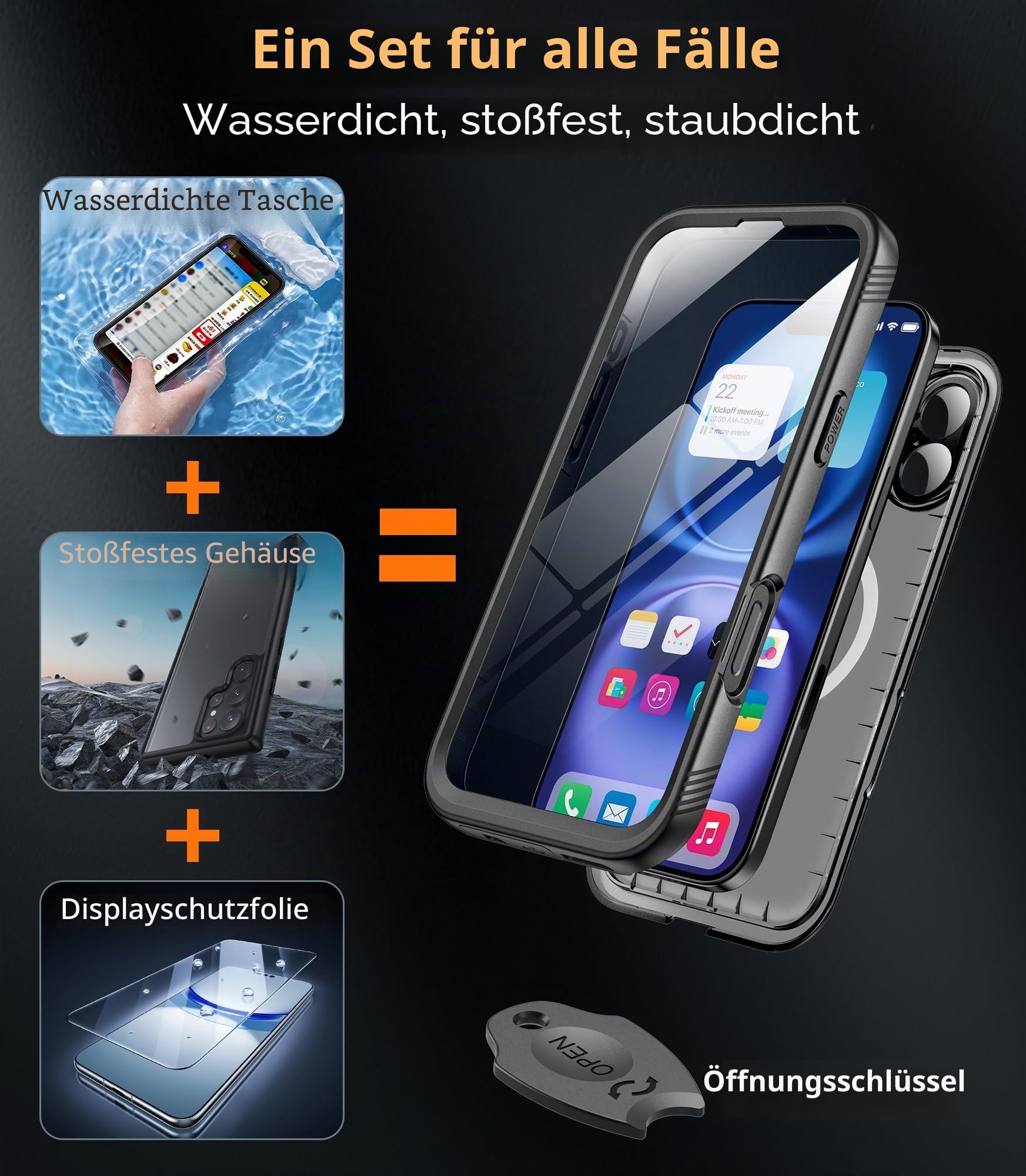 Cozycase TOP Militärschutz Hülle Für iPhone SE 2022 2020 8 7 wasserdichte 360 Panzerhülle Outdoor Vorne Hinten Case Soßfest Staubschutz Baustelle Waterproof Handyhülle Für iPhone SE, Schwarz