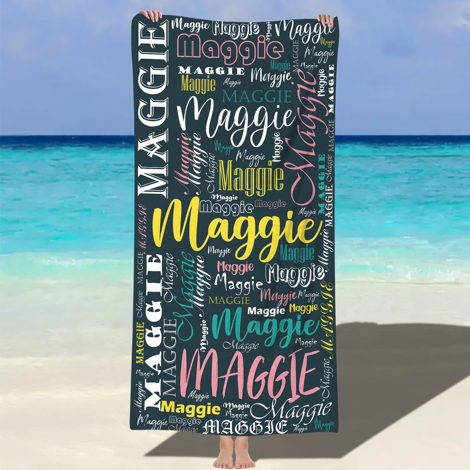 Dihope Personalised Microfibre Beach Towel for Adults Kids with Name, Large Custom Bath Towels Quick Dry Sand Free Lightweight Travel Beach Towel for Mens Boys Girls Baby Fitness Swimming
