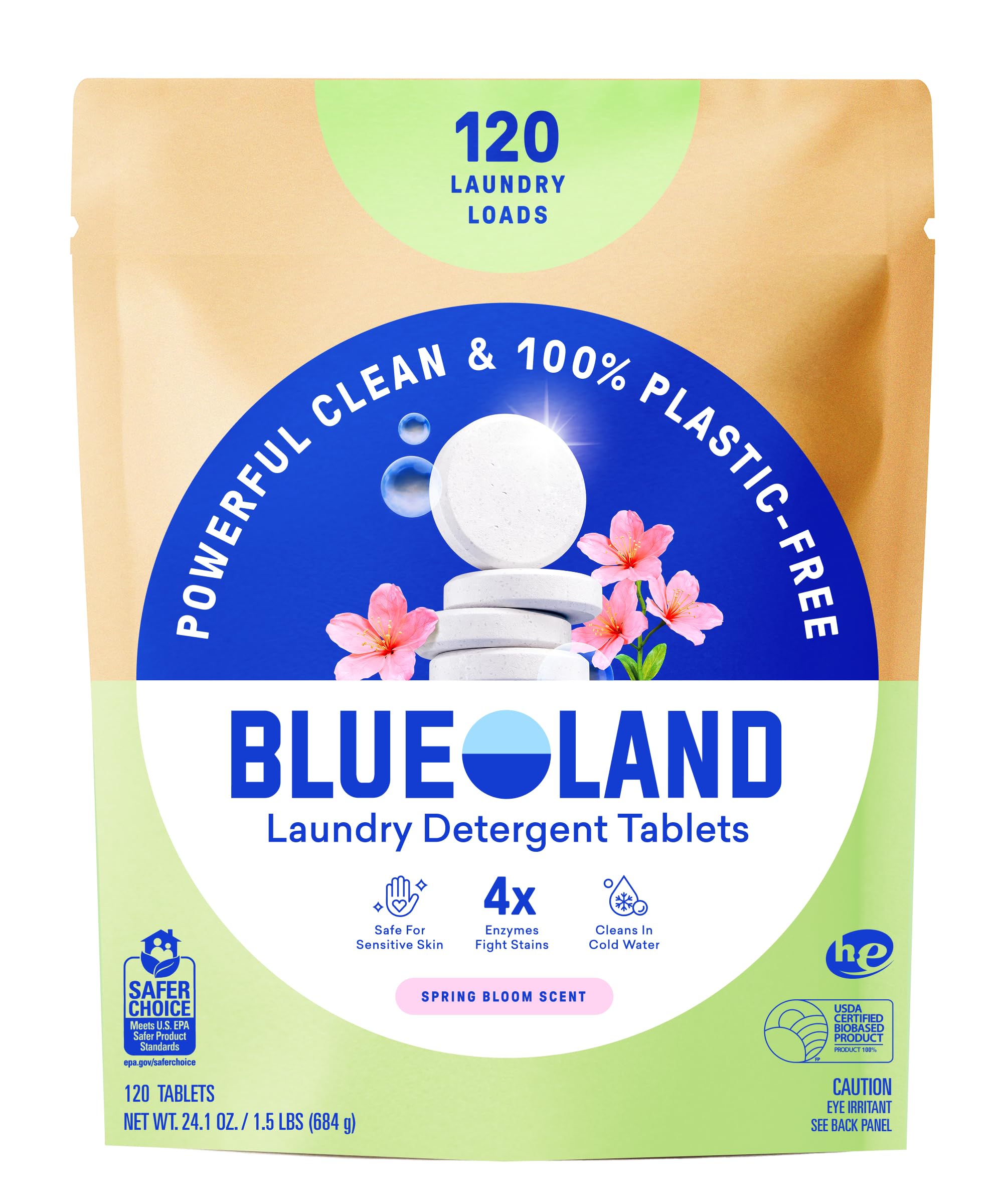 - Laundry Detergent Tablets, 120 Count, Spring Bloom Scent, Plastic-Free Eco-Friendly Pods, Sheets, Liquid Alternative - Safe for Sensitive Skin, Gentle