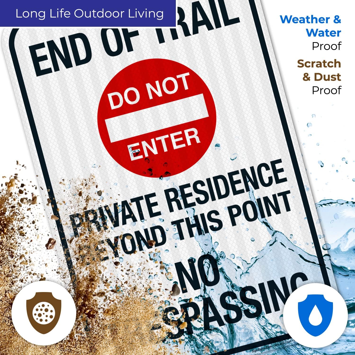 End of Trail Private Residence Beyond This Point with Do Not Enter Symbol Sign, 12x18 Inches, 3M EGP Reflective .063 Aluminum, Fade Resistant, Made in USA