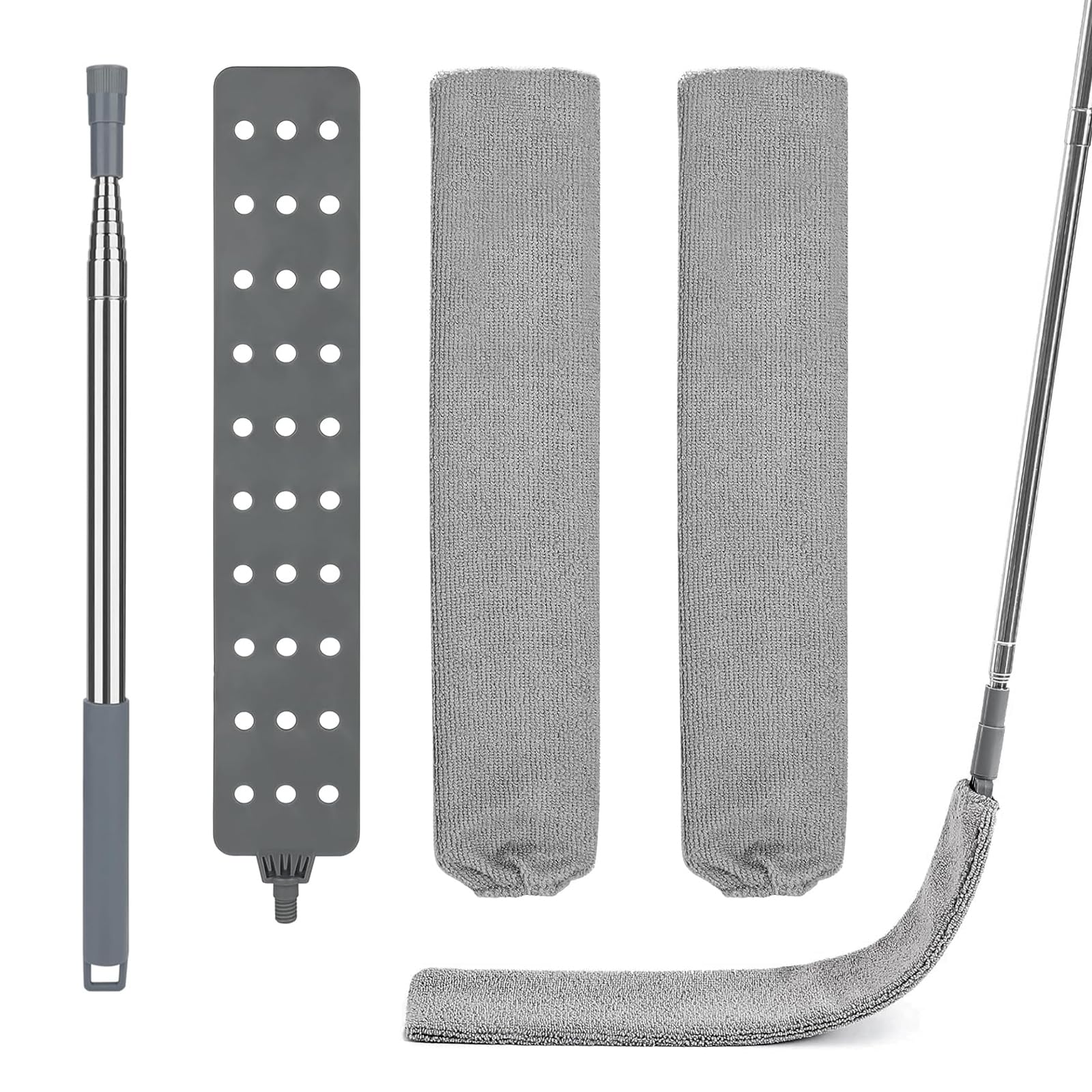 Fogray Staubwedel Teleskop Waschbar Duster Lang Ausziehbar Bis 237cm, Staubwischer mit Teleskopstange, Staubmagnet Verbiegbare Staubfänger Spinnenwebenentferner für hohe Decken Deckenventilator Grau