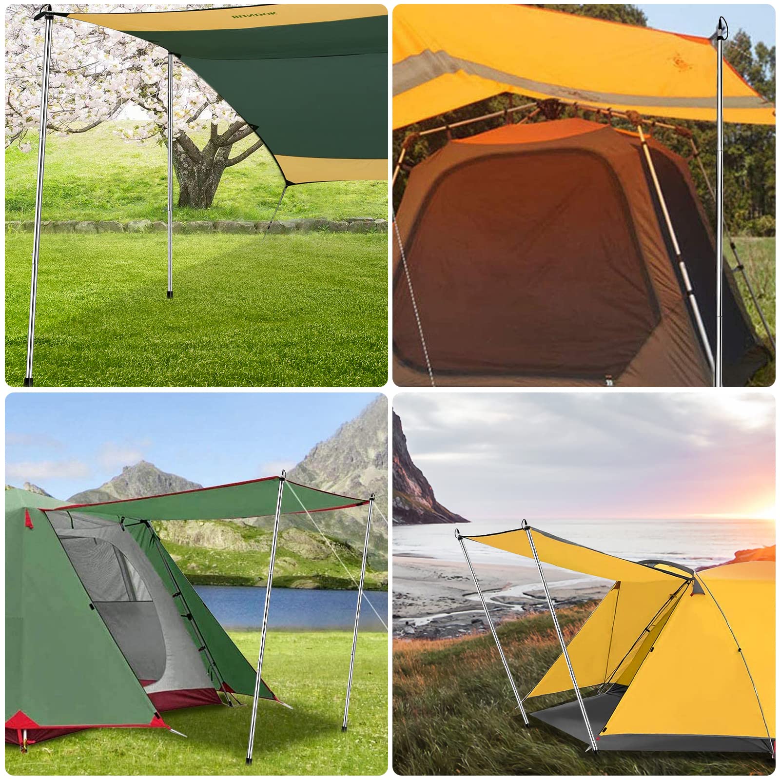 KOMCLUB Zeltstangen Verstellbare Aluminiumlegierung-Tarpstangen für Camping, leicht und voller Länge 153 cm, 2 Sätze inkl. Aufbewahrungstasche