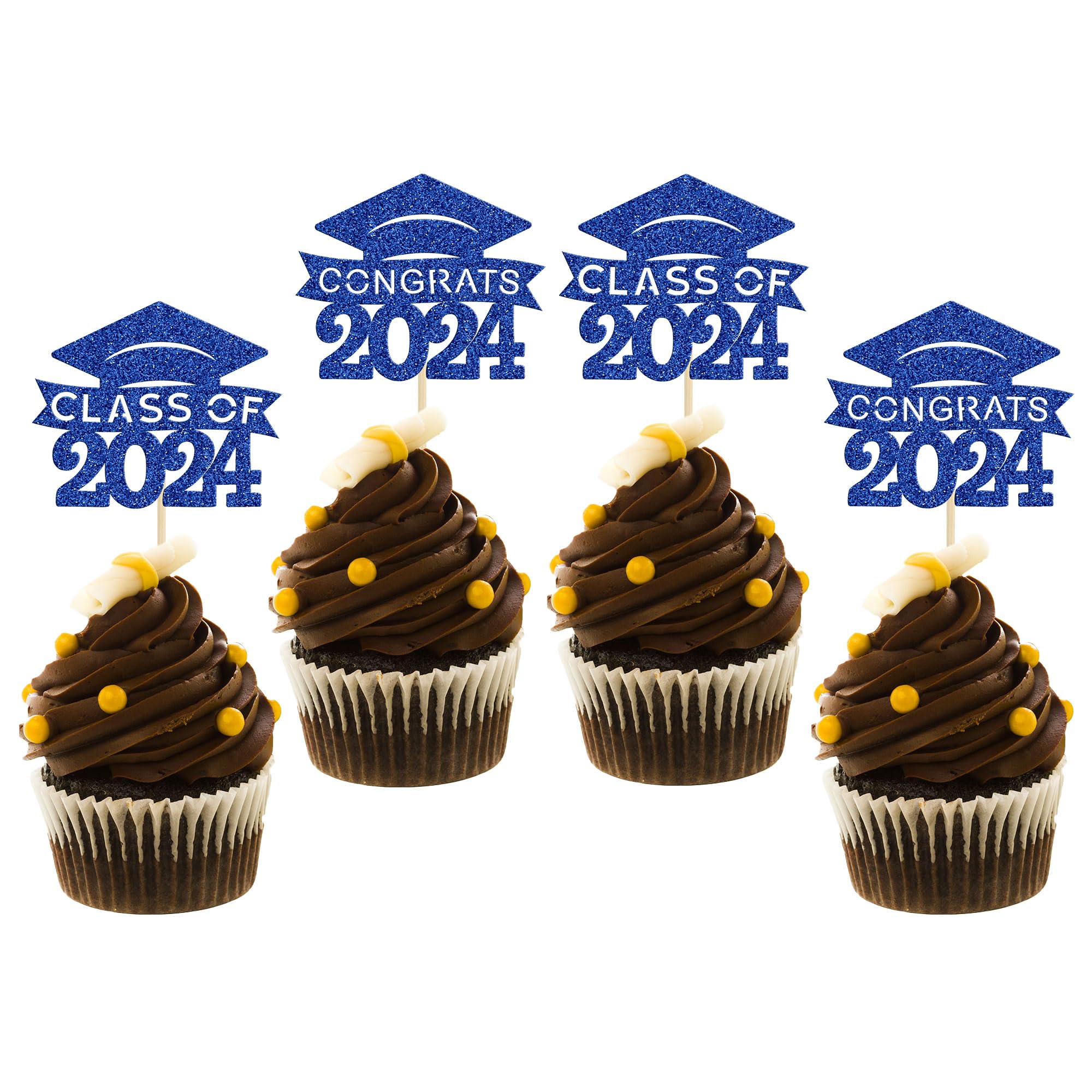 12 Stücke 2025 Abschluss Cupcake Topper, Glitzer Abschlussjahrgang 2025, image size:2000x2000