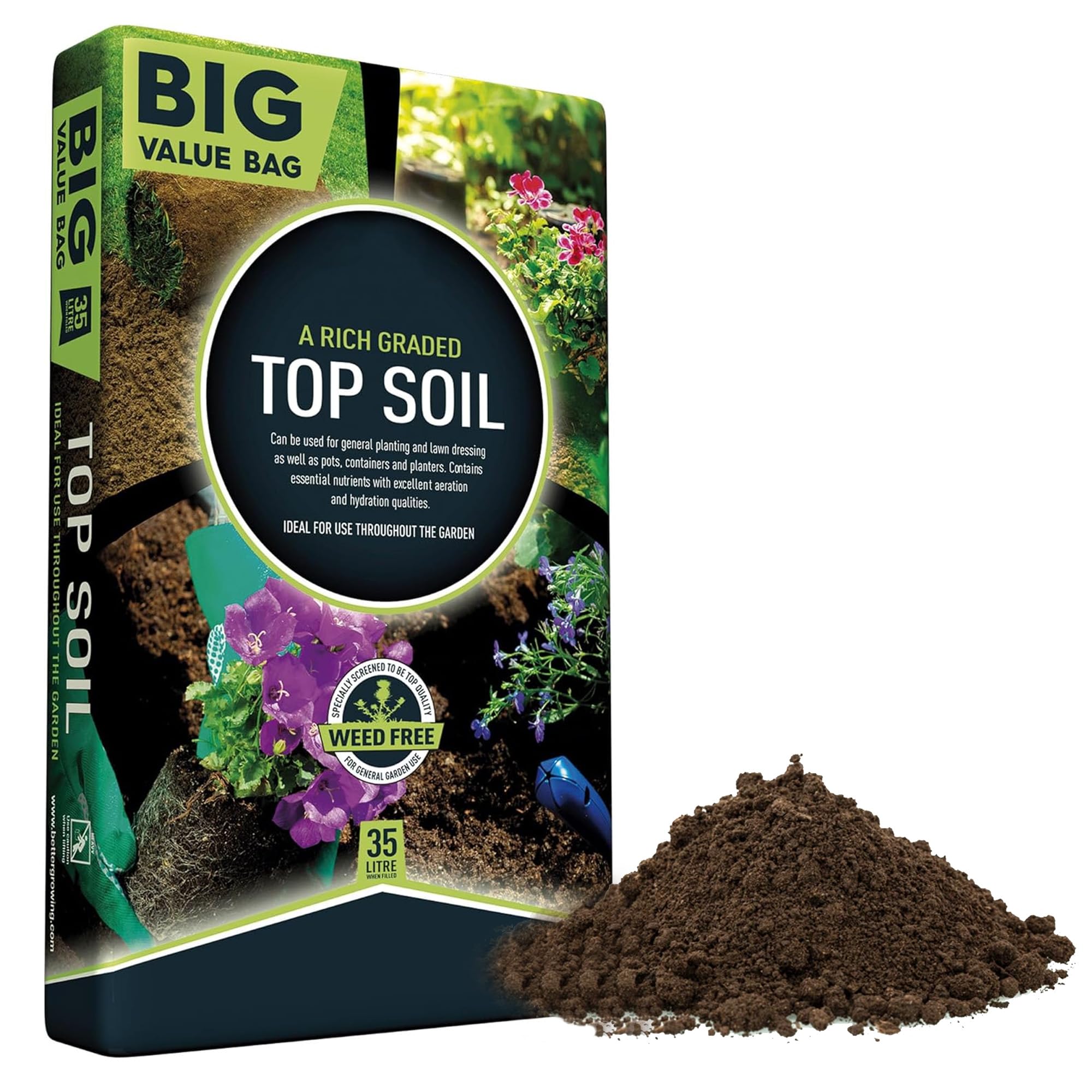 35 Litre Garden Top Soil Soil Bag With Essential Nutrients Perfect For Gardening, Lawn Dressing, Pots & Planters (1 Bag (35 Litres))