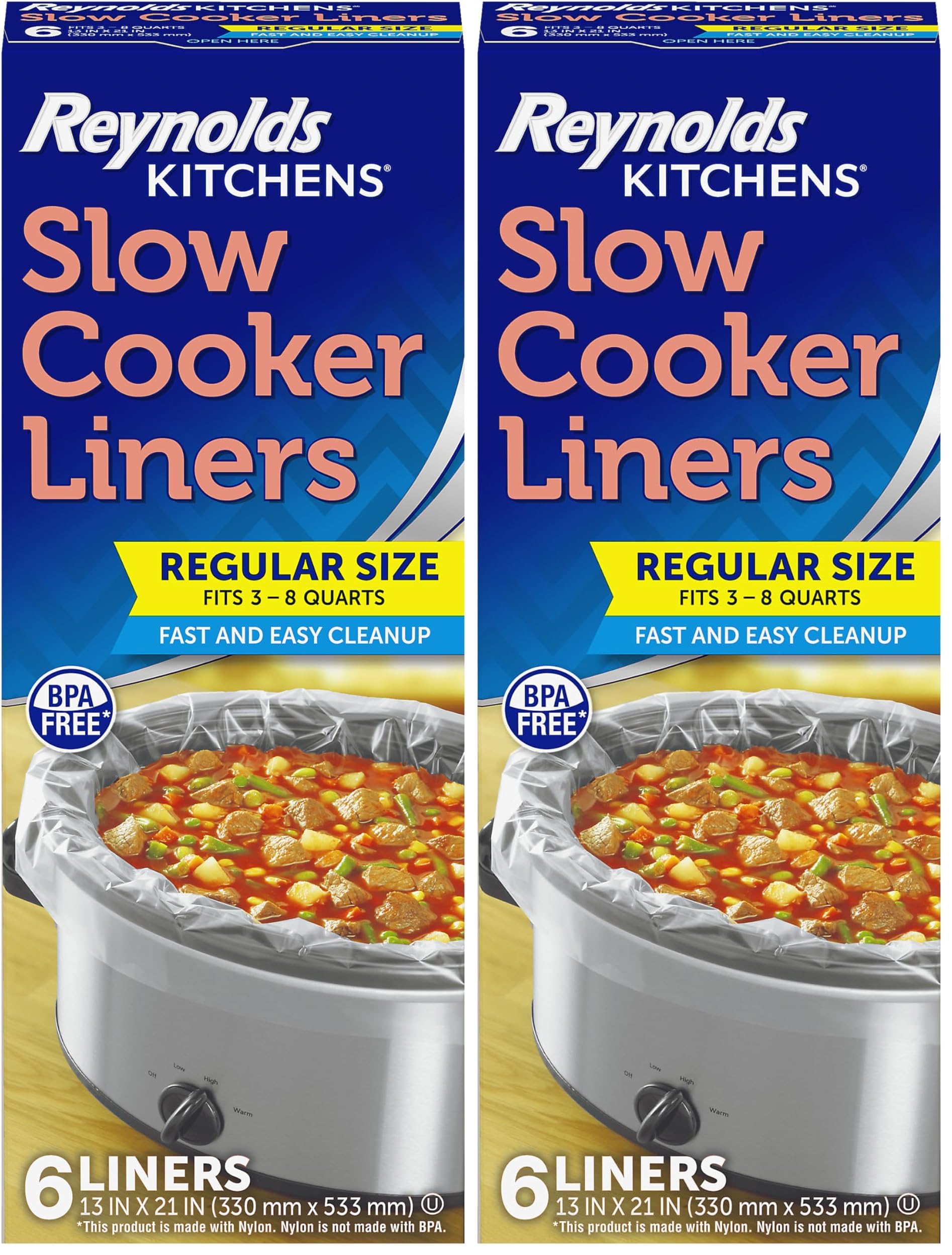 Reynolds Kitchens Slow Cooker Liners Regular Fits 3-8 Quarts 6 Count Pack of 2