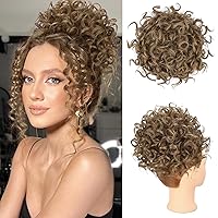 Vista 20 de Lommel - Extension de pelo con moño desordenado corto, cola de caballo rizada, extensión de pelo sintético con cordón elástico, ondas sueltas, moños