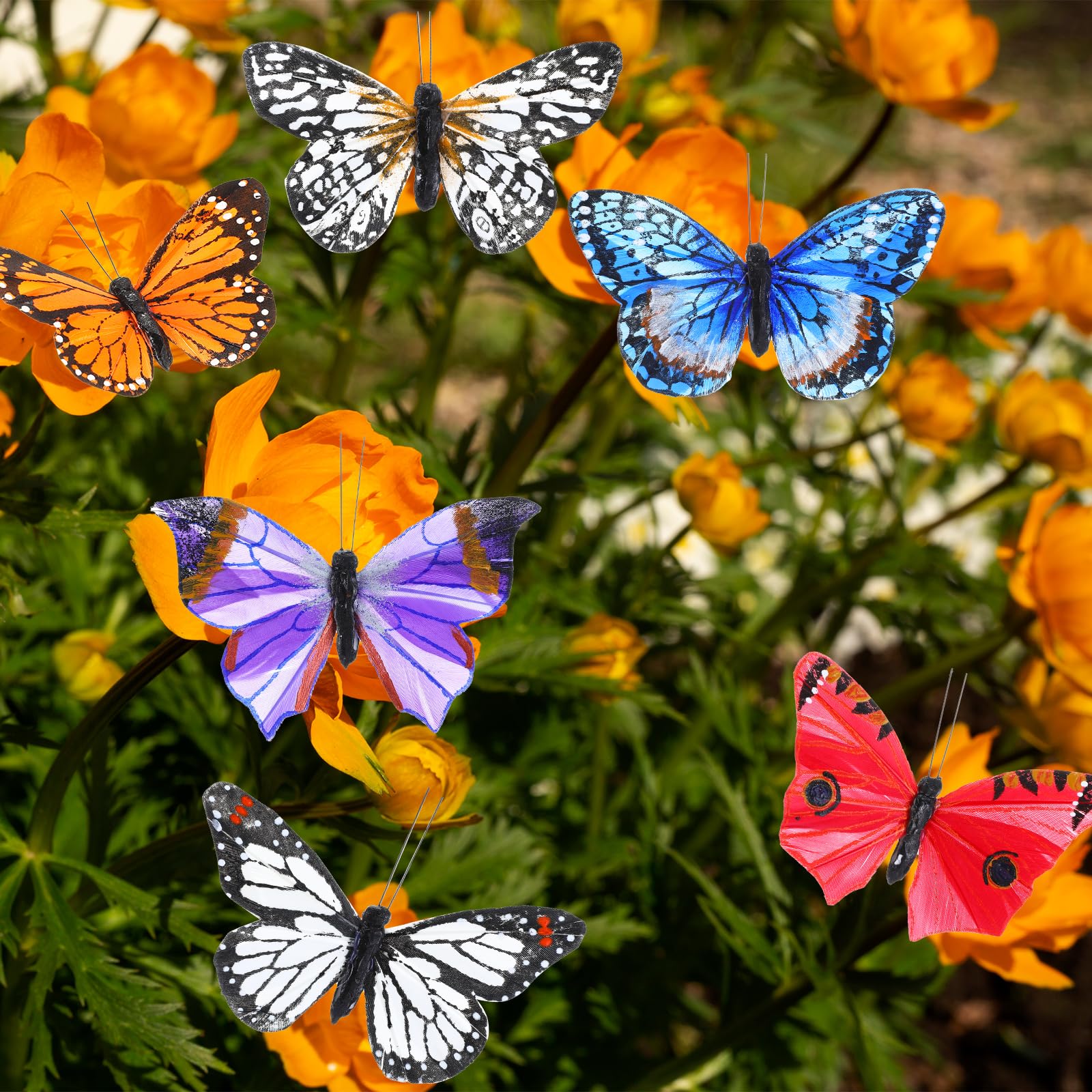 12Pcs Artificial Feather Butterflies for Crafts Monarch Butterfly