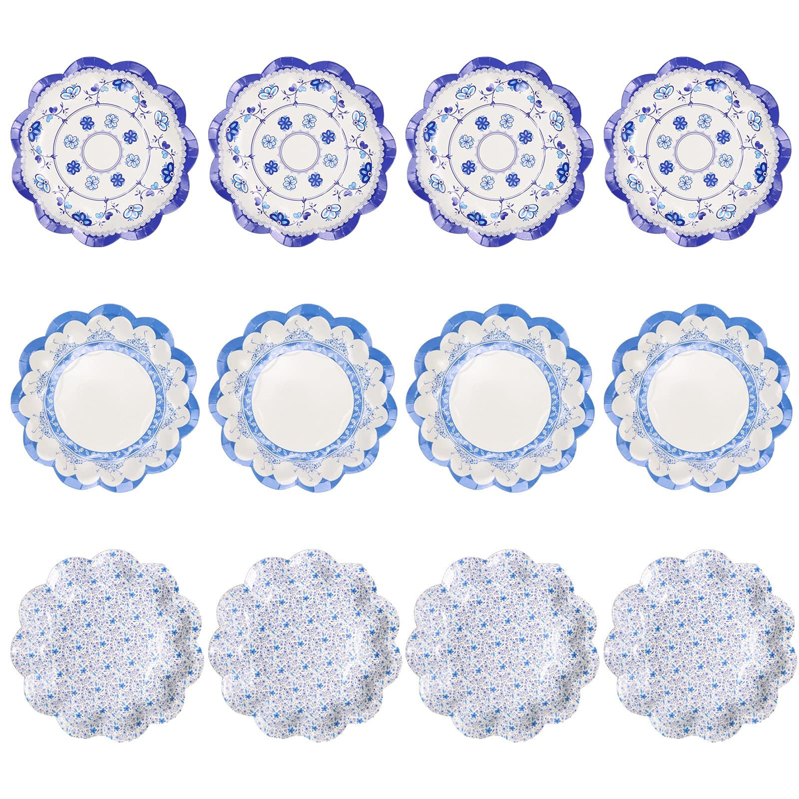 12Pack Blue and White Flower Paper Plates Set Chinoiserie Porcelain Paper Plates 7.1inches Floral Vintage Disposable Plate for Party Wedding Lace Festive Dinner