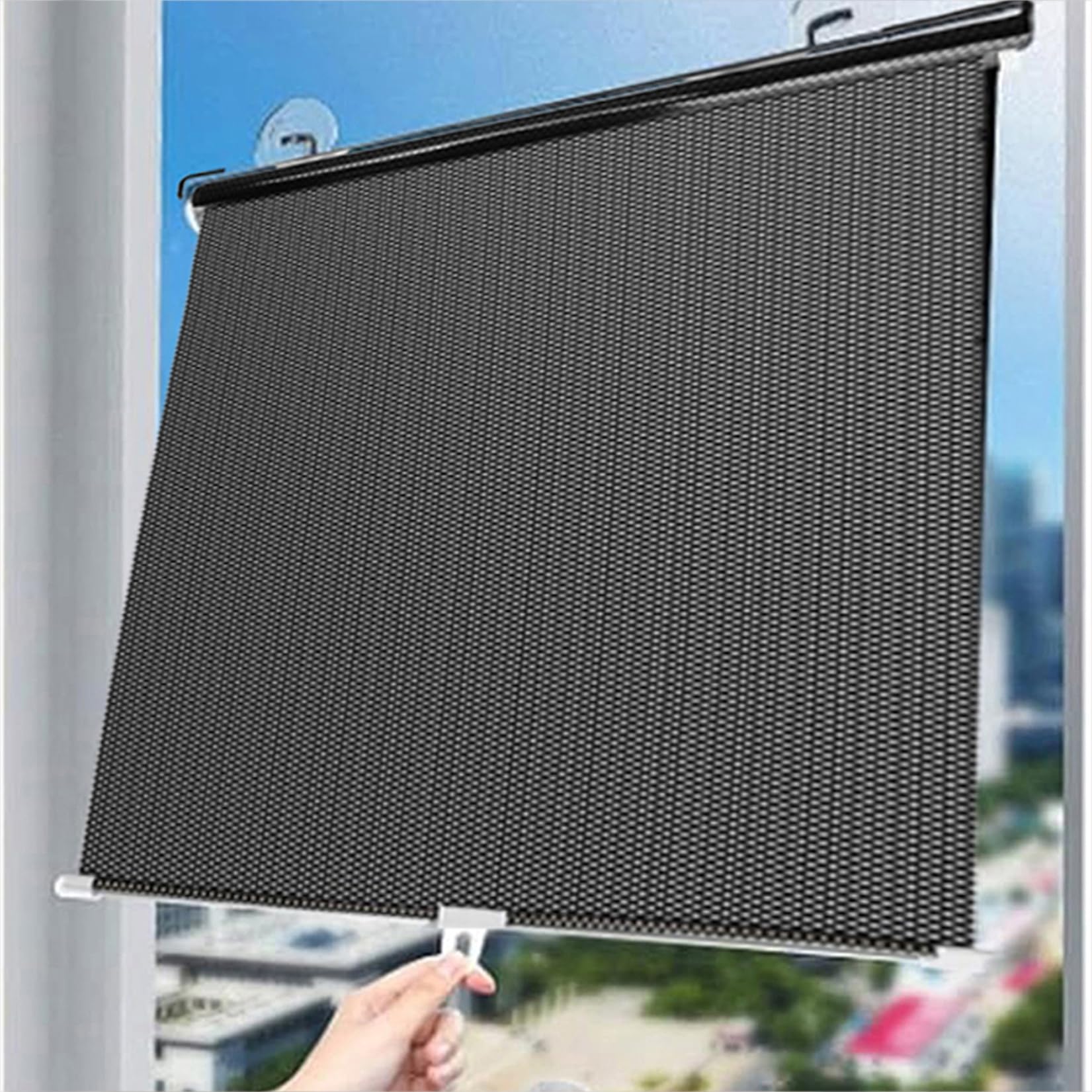 80x190cm Fensterrollo Saugnapf-Rollo Schwarzes Sonnenschutzrollo | Verdunkelungsrollo Mit Saugnäpfen Temporäres Rollo ohne Bohren Lichtdurchlässig Thermo Jalousie für Fenster/Türen Autofenster